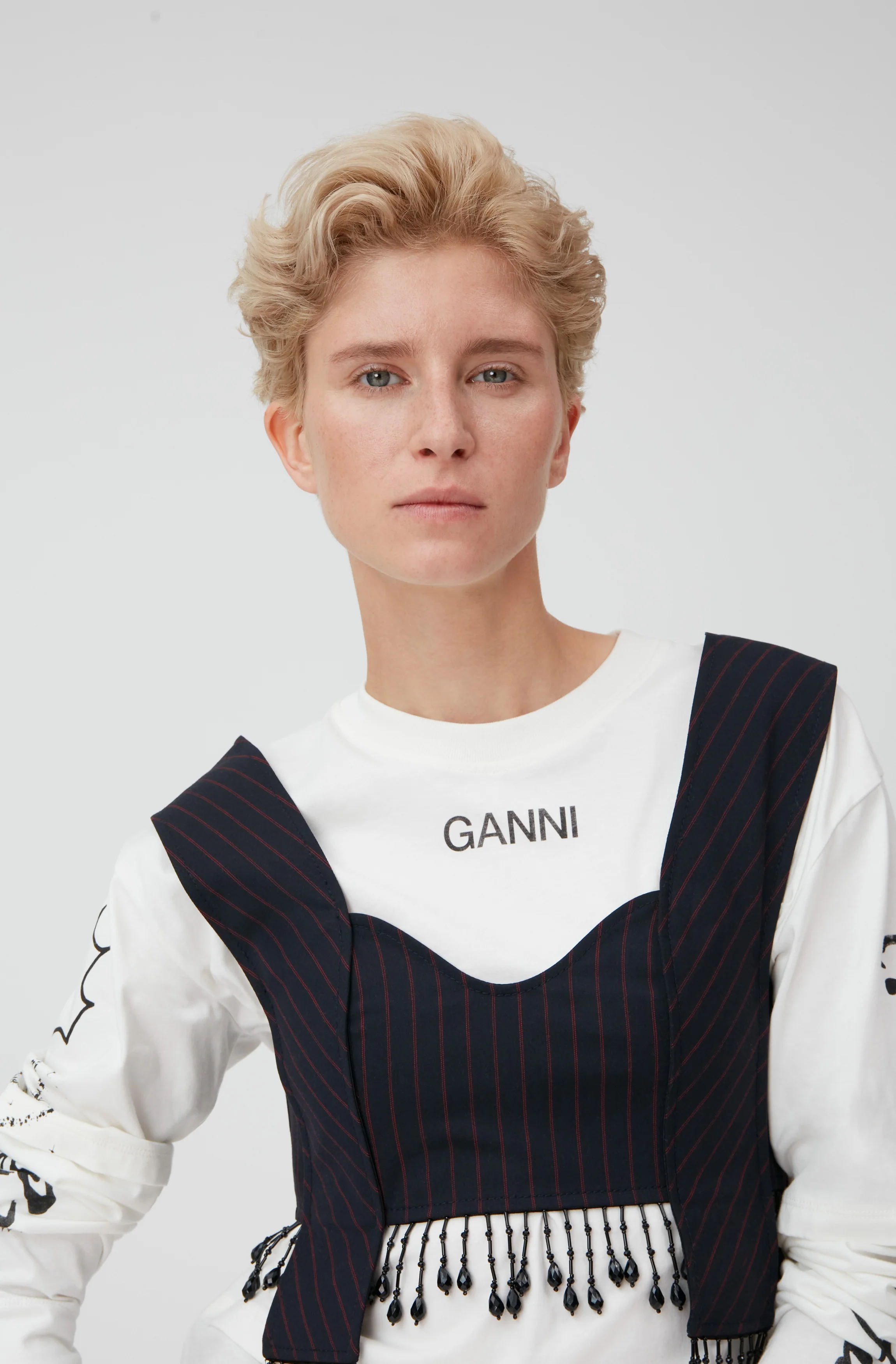 Stretch Stripe Beaded Fringes Panel Strap Top | Sky Captain - Image 2