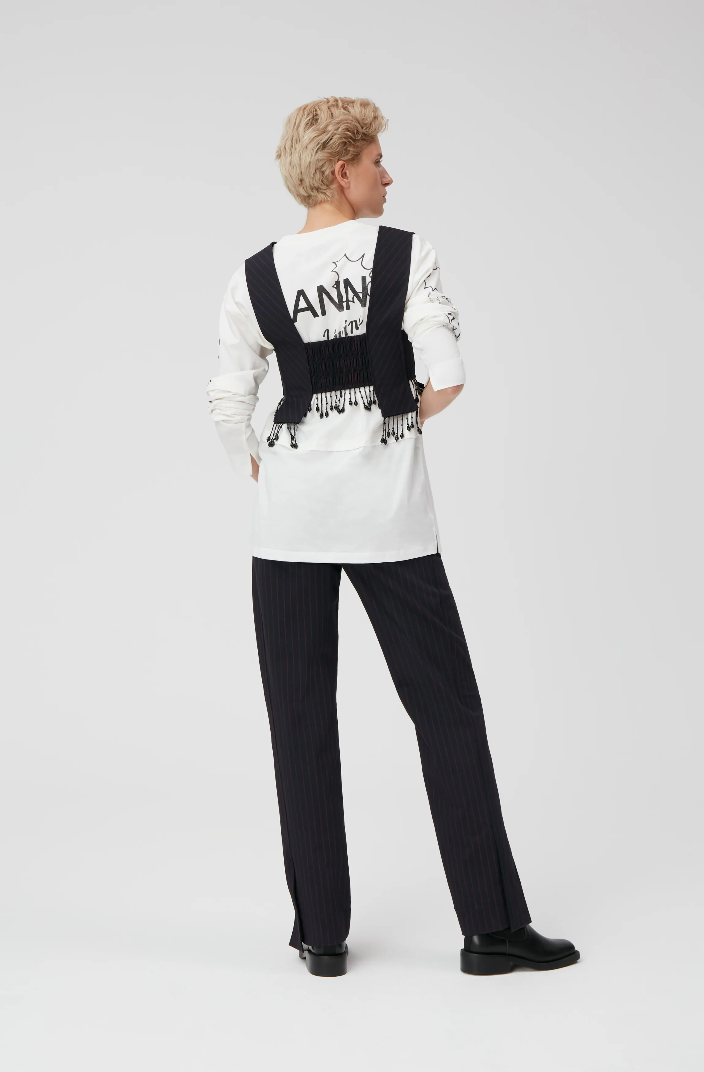 Stretch Stripe Beaded Fringes Panel Strap Top | Sky Captain - Image 4
