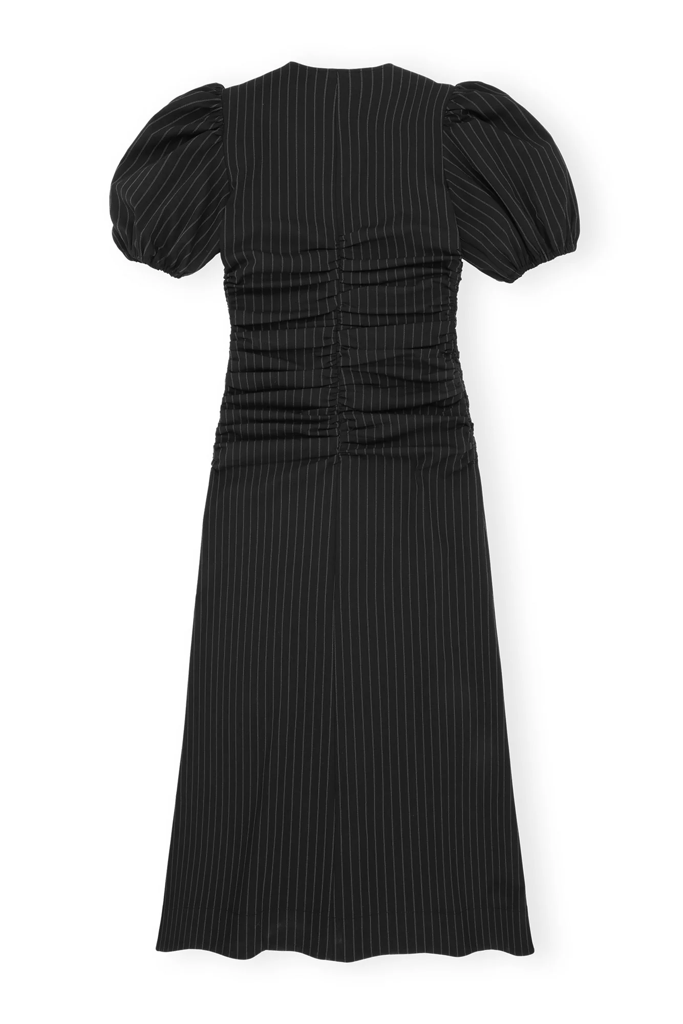 Stretch Stripe Gathered Long Dress | Black - Image 2