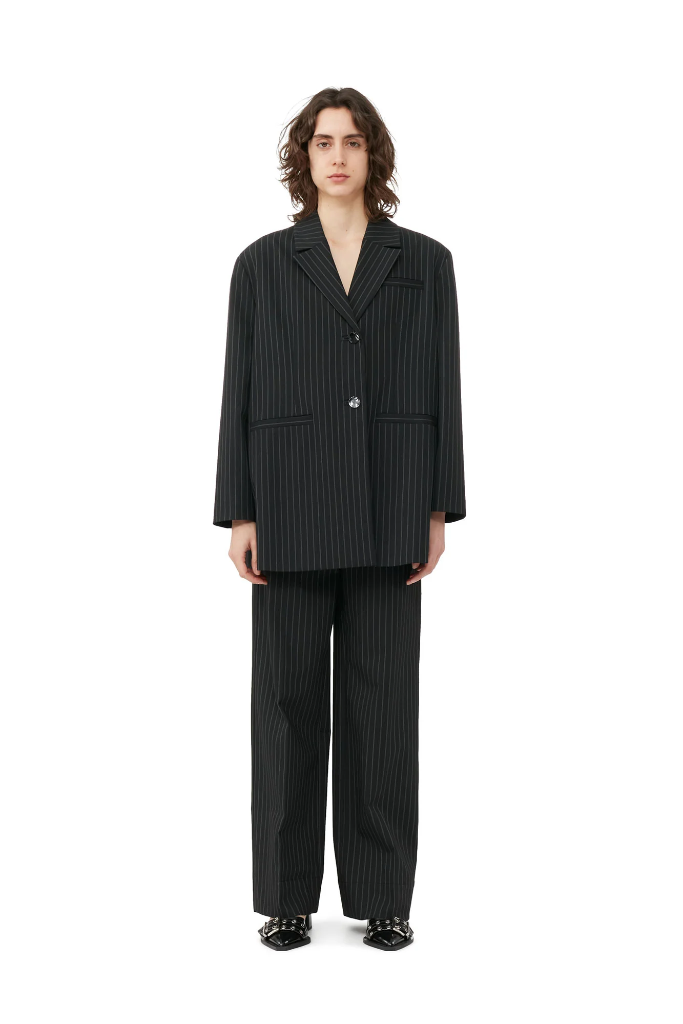 Stretch Striped Oversized Blazer | Black - Image 3