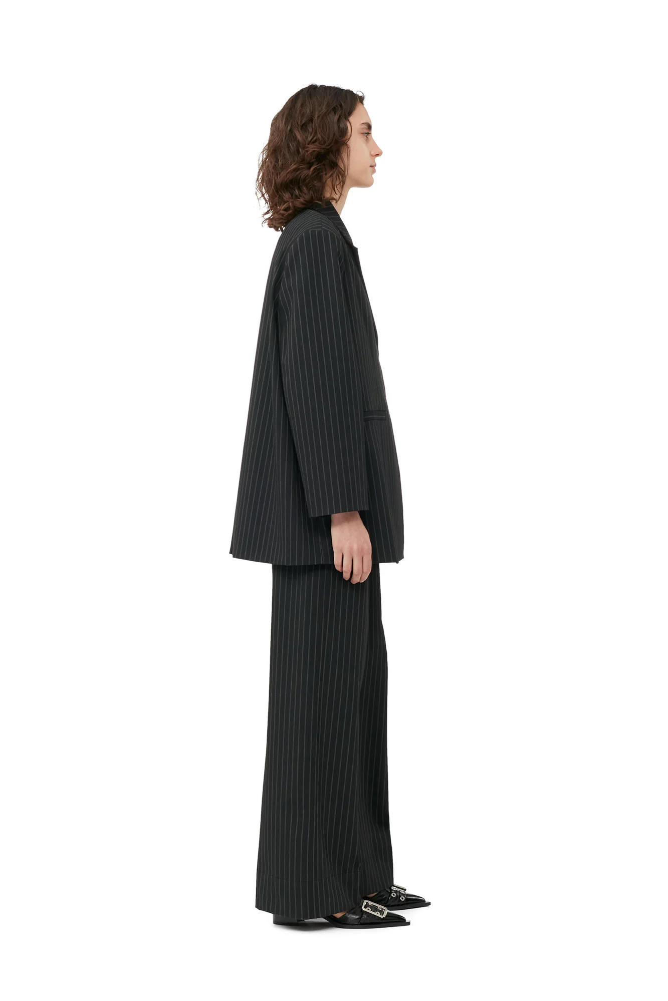 Stretch Striped Oversized Blazer | Black - Image 4