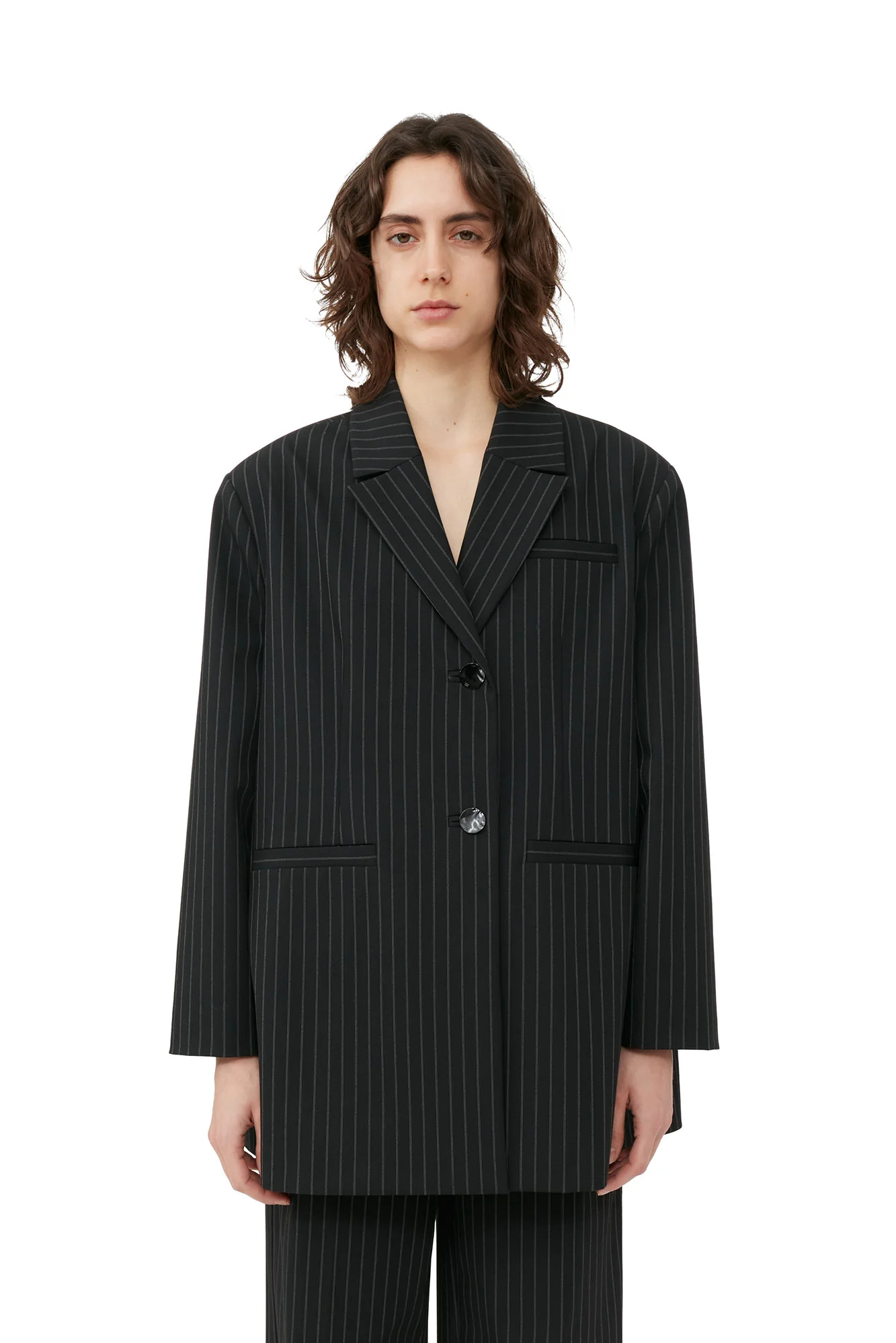 Stretch Striped Oversized Blazer | Black - Image 6