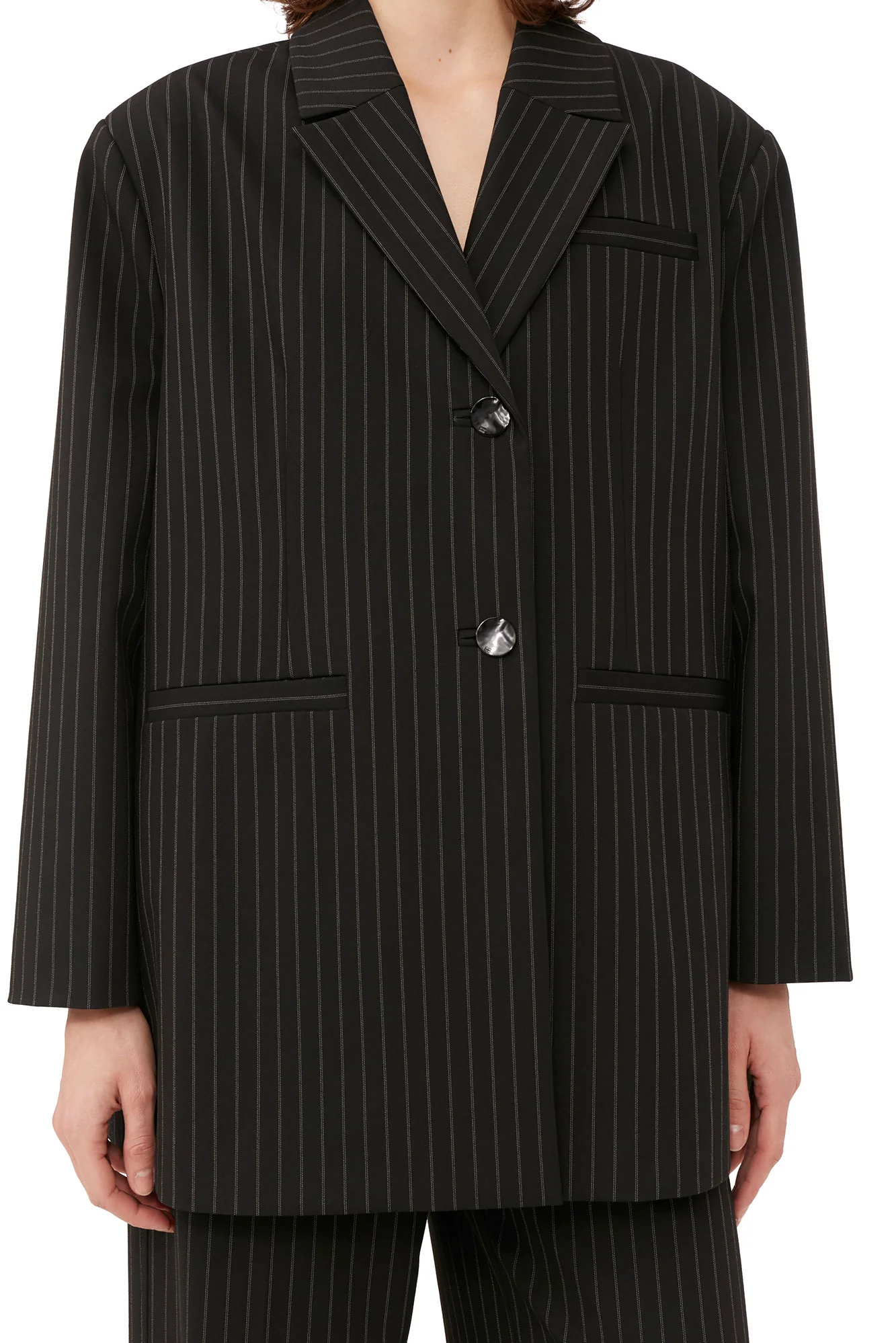 Stretch Striped Oversized Blazer | Black - Image 7