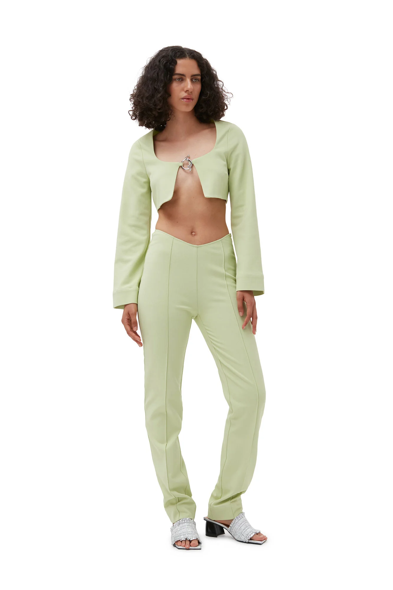 Stretch Suiting Cropped Blouse | Lily Green - Image 3