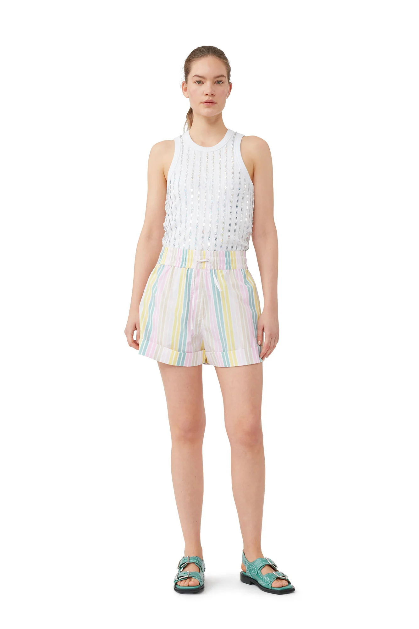 Stripe Cotton Elasticated Shorts | Multicolor - Image 3