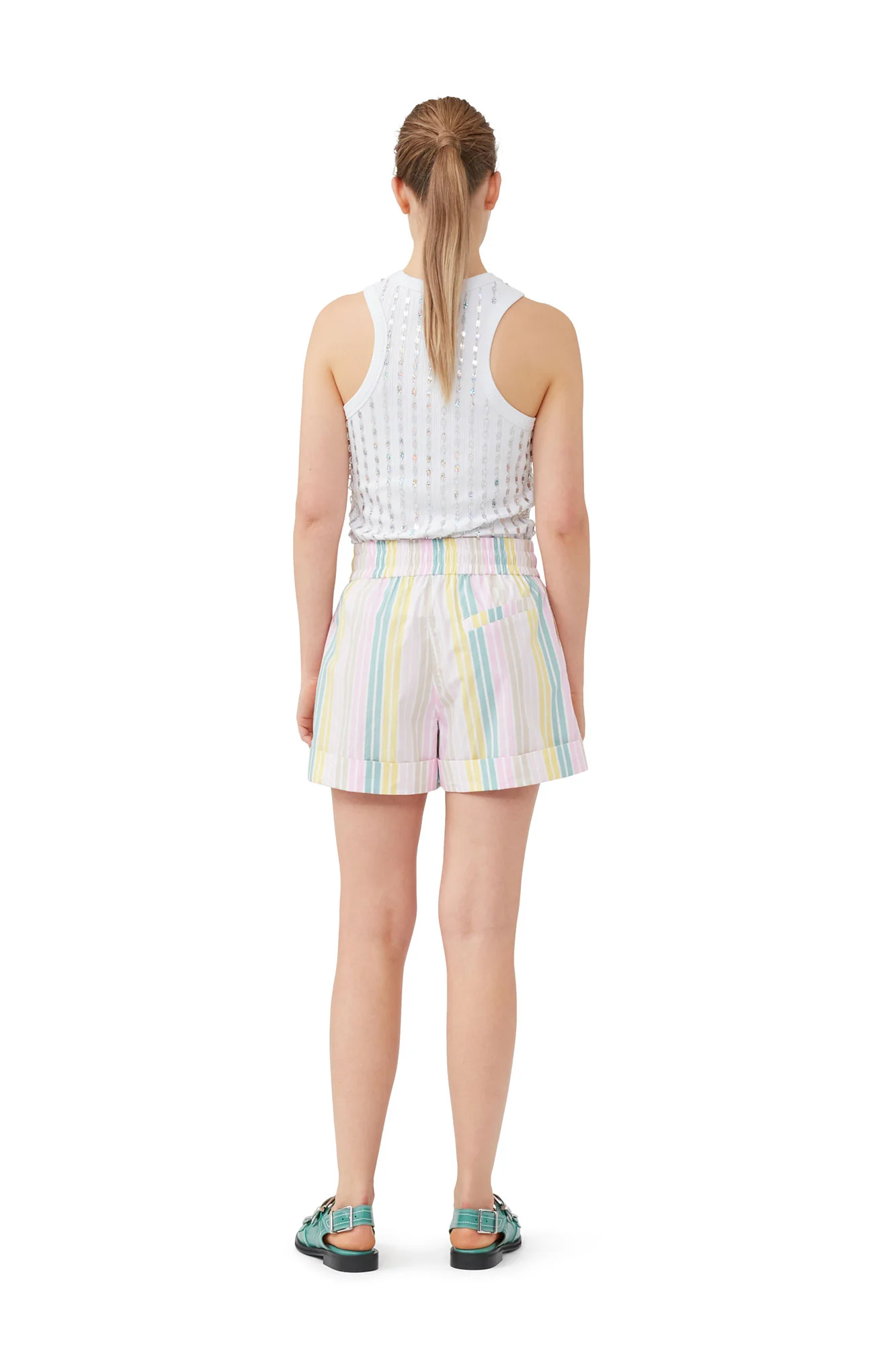 Stripe Cotton Elasticated Shorts | Multicolor - Image 4