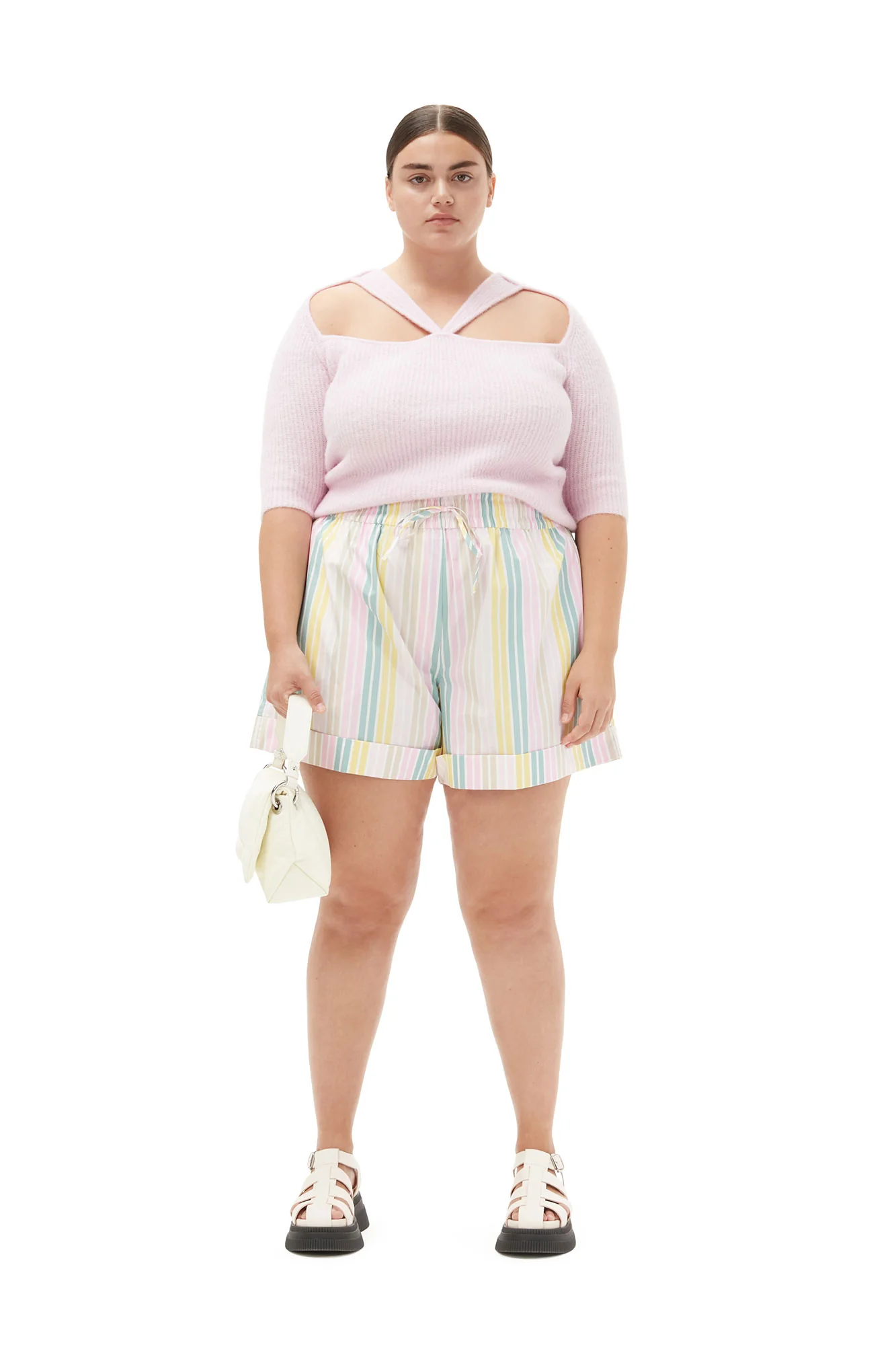 Stripe Cotton Elasticated Shorts | Multicolor - Image 6