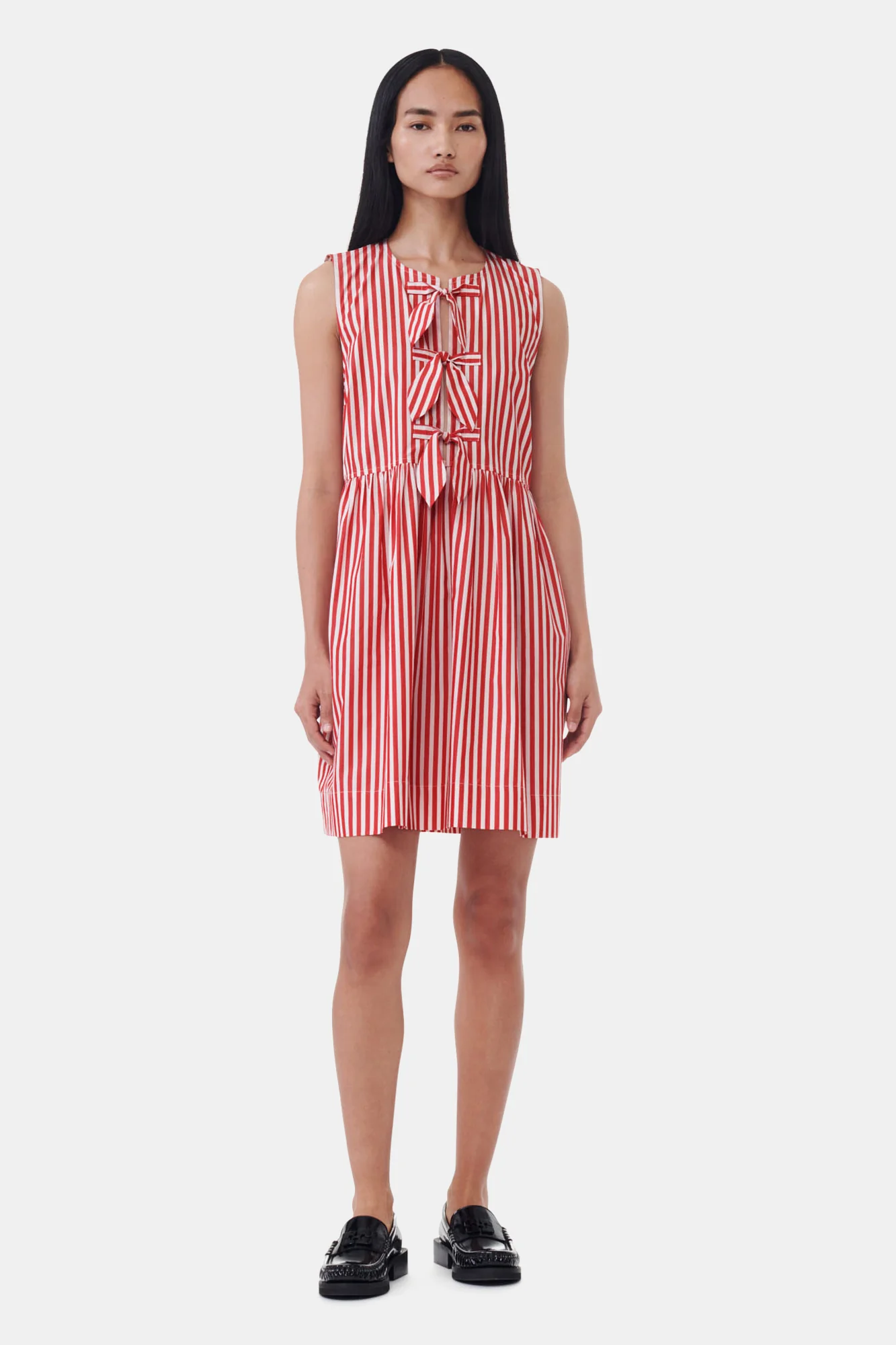 Stripe Cotton Mini Bow Tie Dress | Barbados Cherry - Image 3