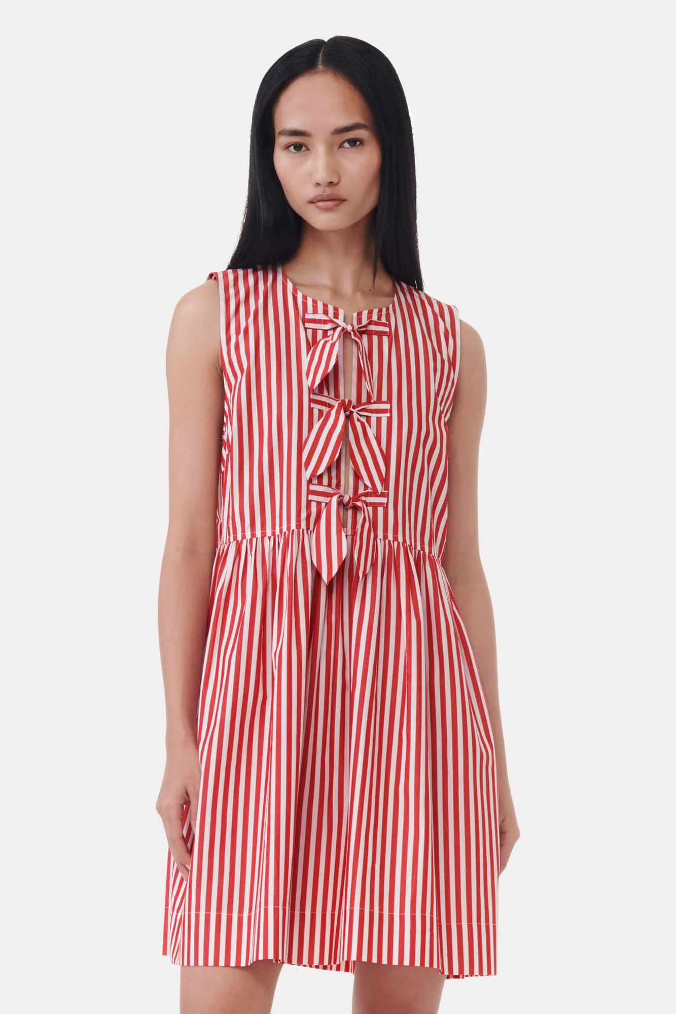 Stripe Cotton Mini Bow Tie Dress | Barbados Cherry - Image 4