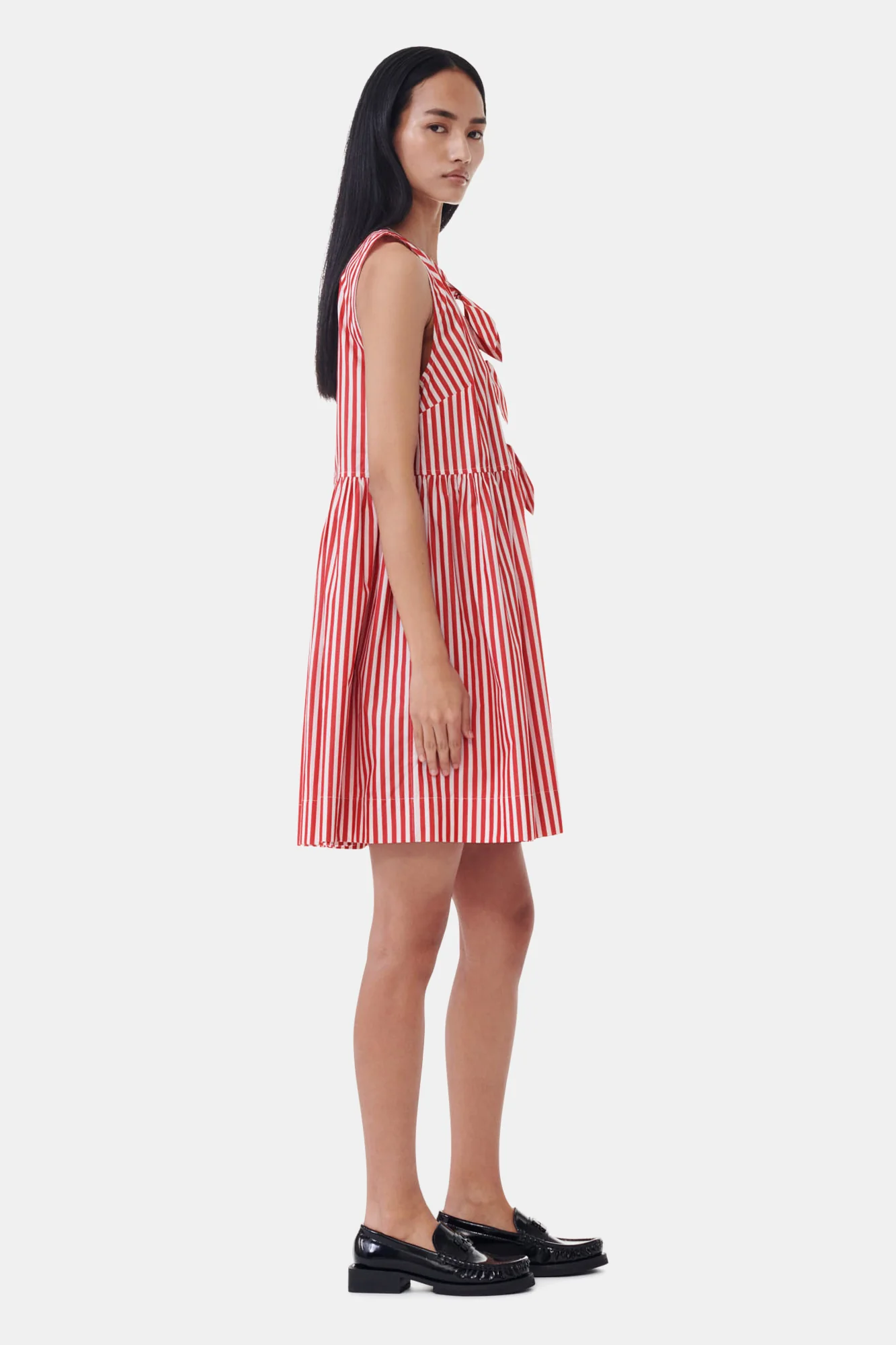 Stripe Cotton Mini Bow Tie Dress | Barbados Cherry - Image 5