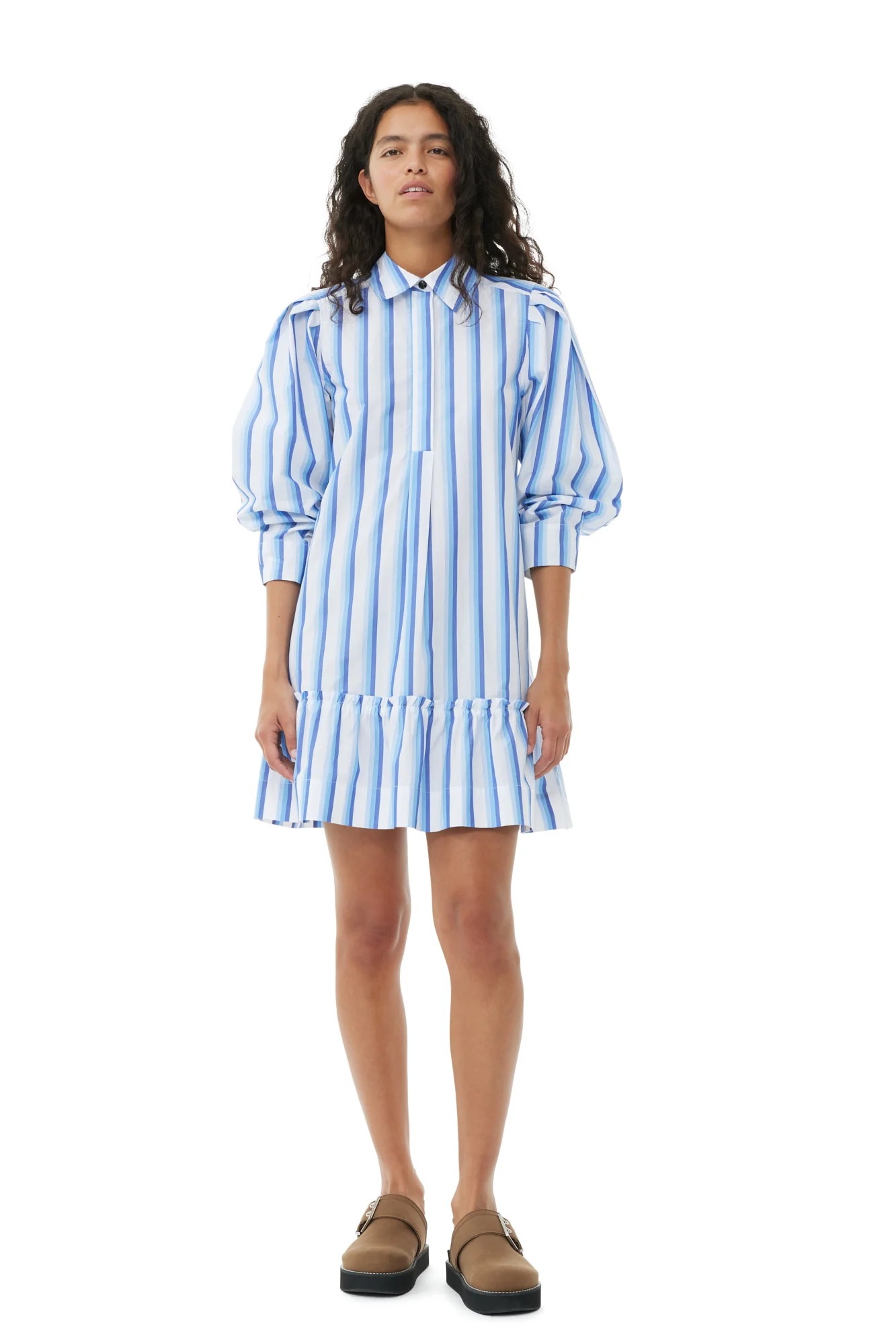 Stripe Cotton Mini Shirt Dress | Silver Lake Blue - Image 3