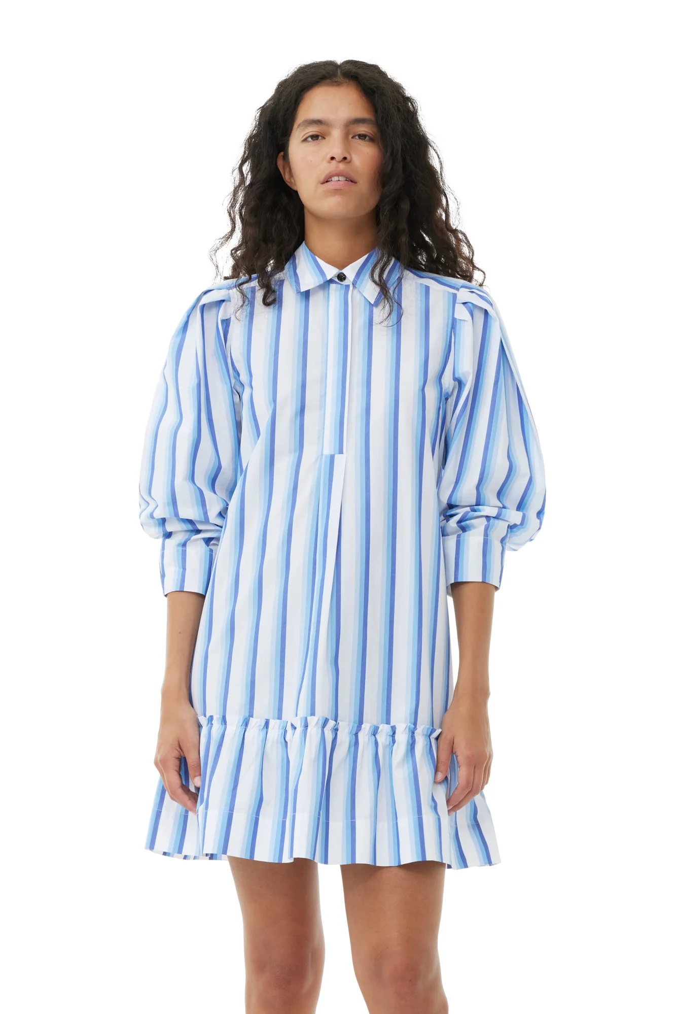 Stripe Cotton Mini Shirt Dress | Silver Lake Blue - Image 4