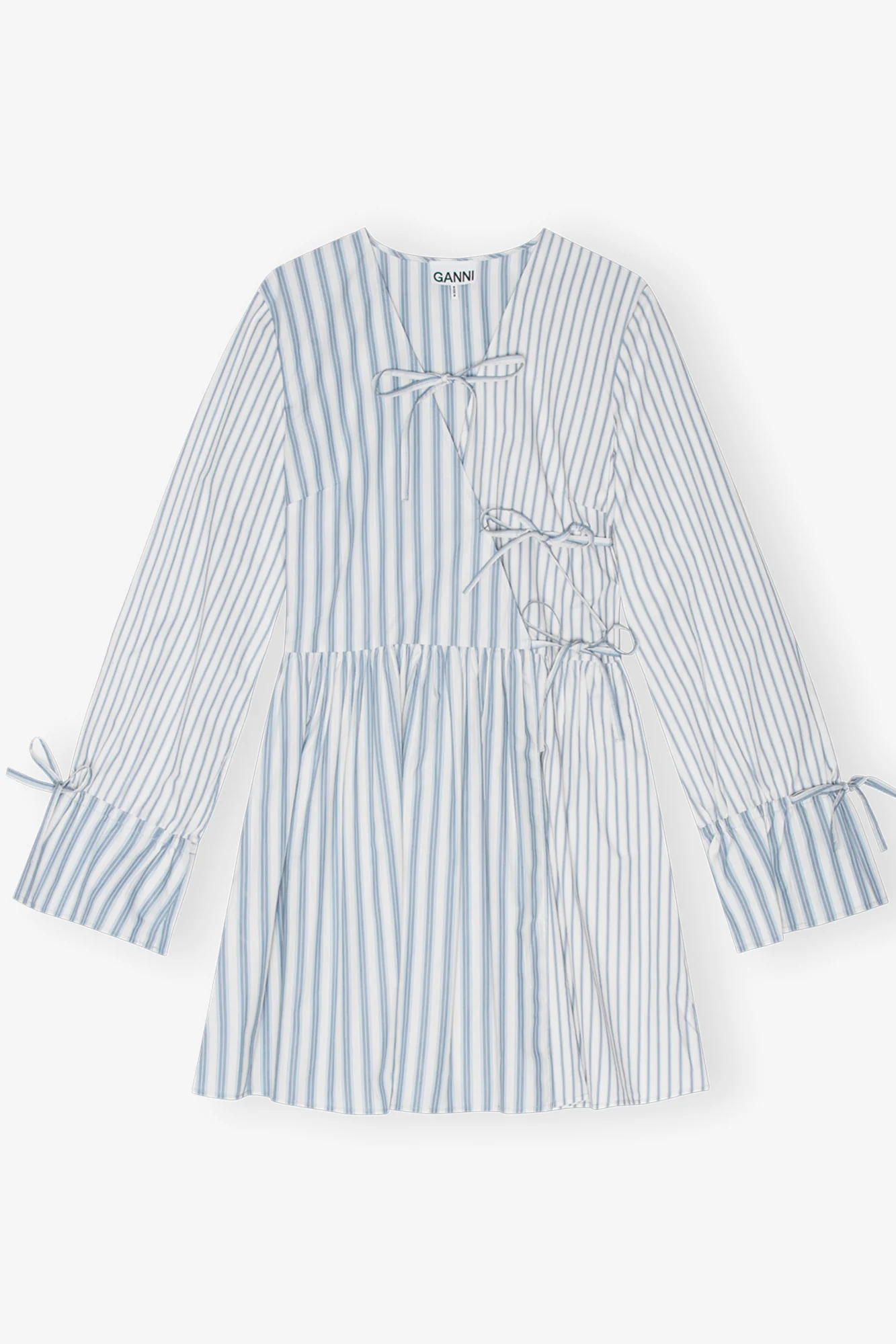 Stripe Cotton Mini Wrap Dress | Egret