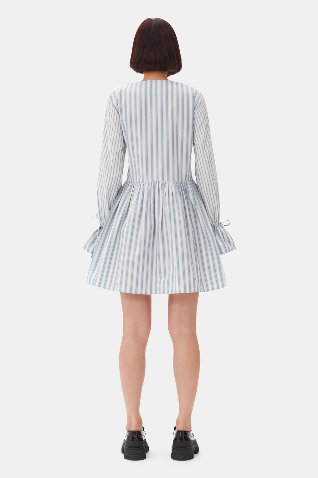 Stripe Cotton Mini Wrap Dress | Egret - Image 6