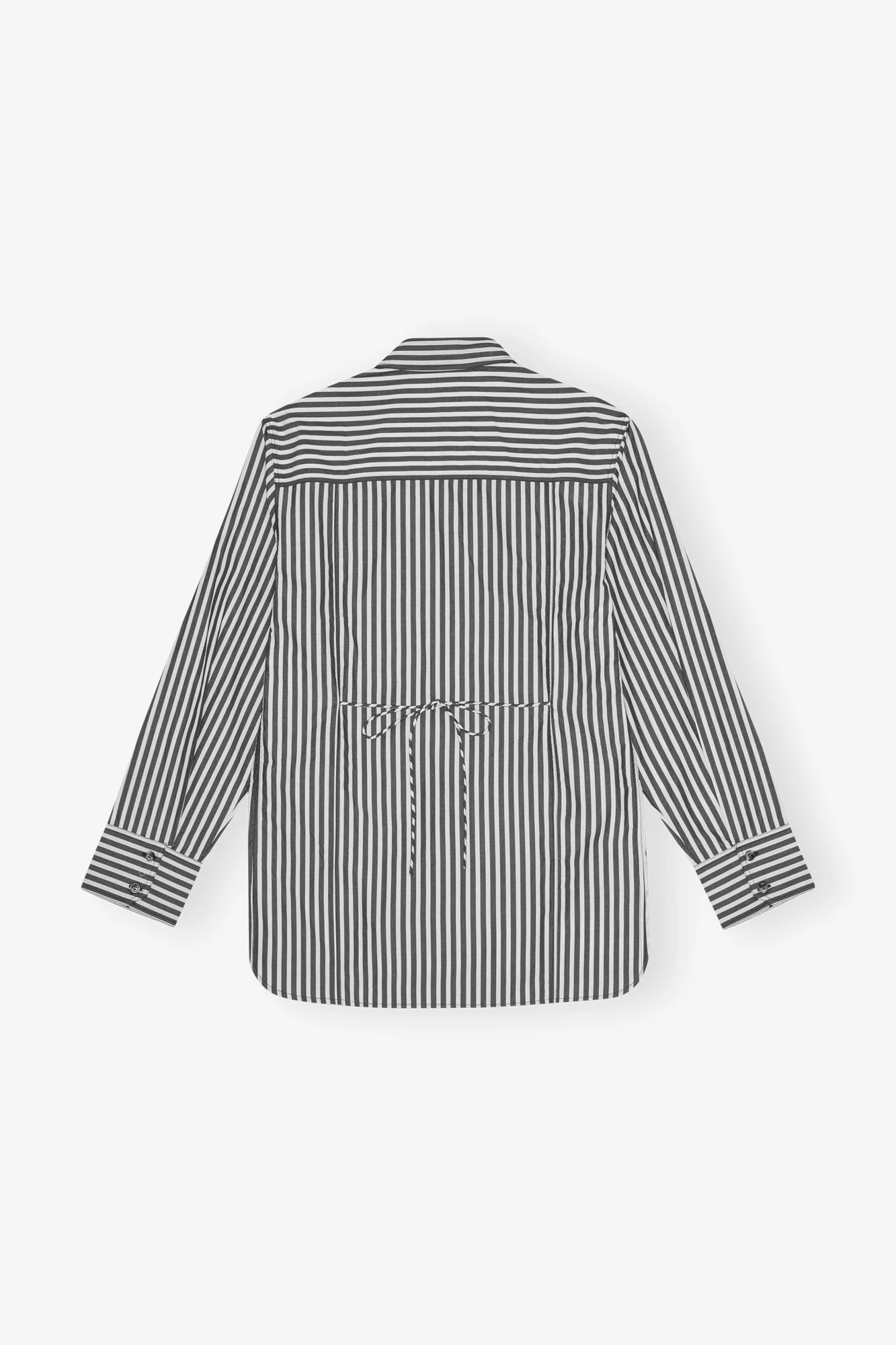 Stripe Cotton Oversized Tie String Shirt | Black - Image 2