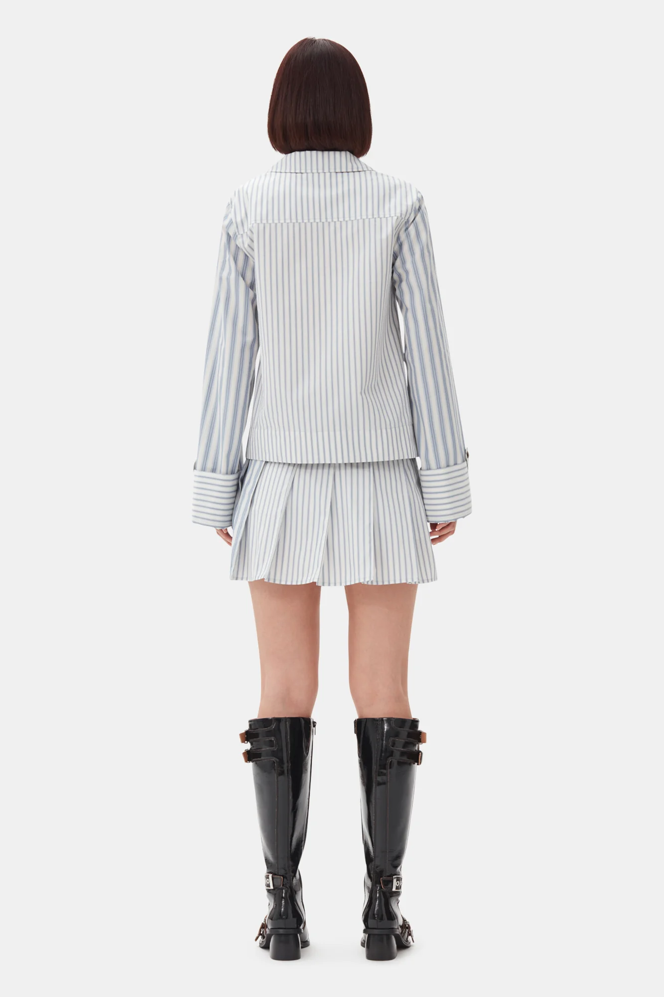 Stripe Cotton Pleated Mini Skirt | Egret - Image 5