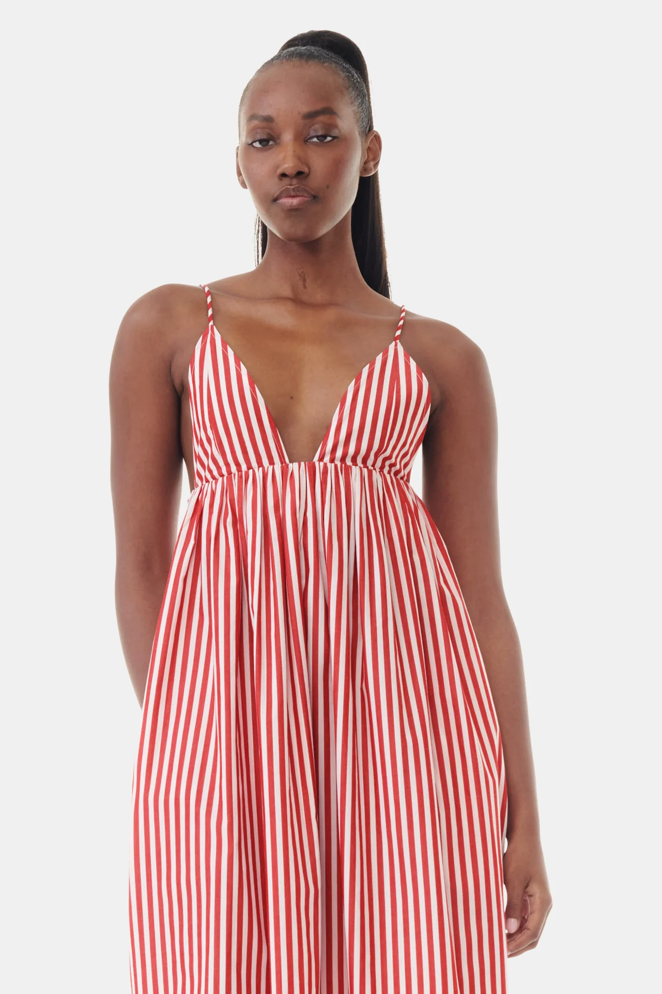 Stripe Cotton Strap Midi Dress | Barbados Cherry - Image 4