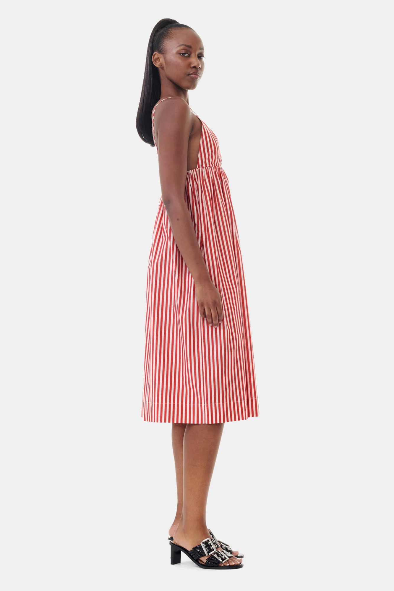 Stripe Cotton Strap Midi Dress | Barbados Cherry - Image 5