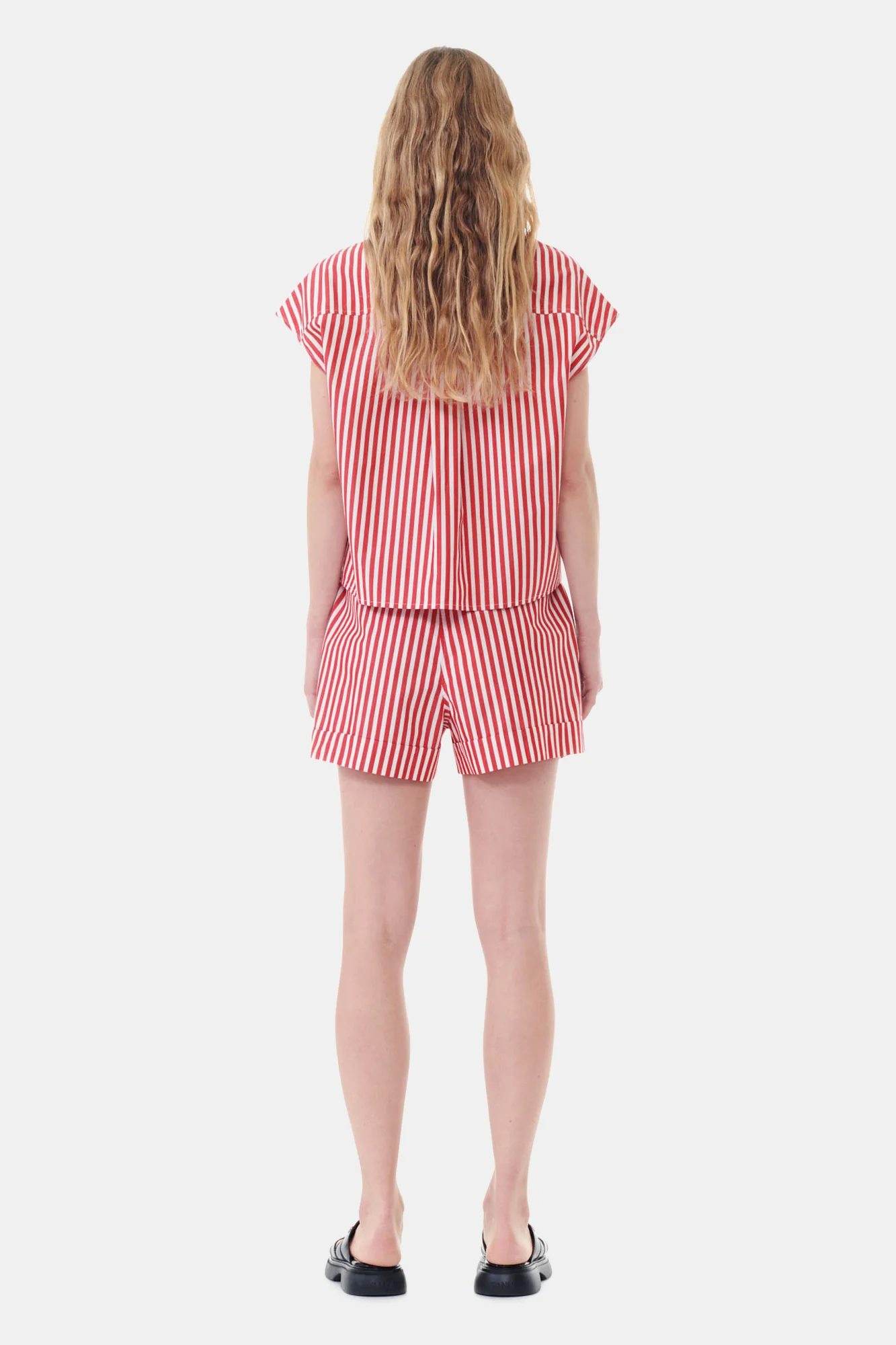 Stripe Cotton Tie Collar Shirt | Barbados Cherry - Image 5