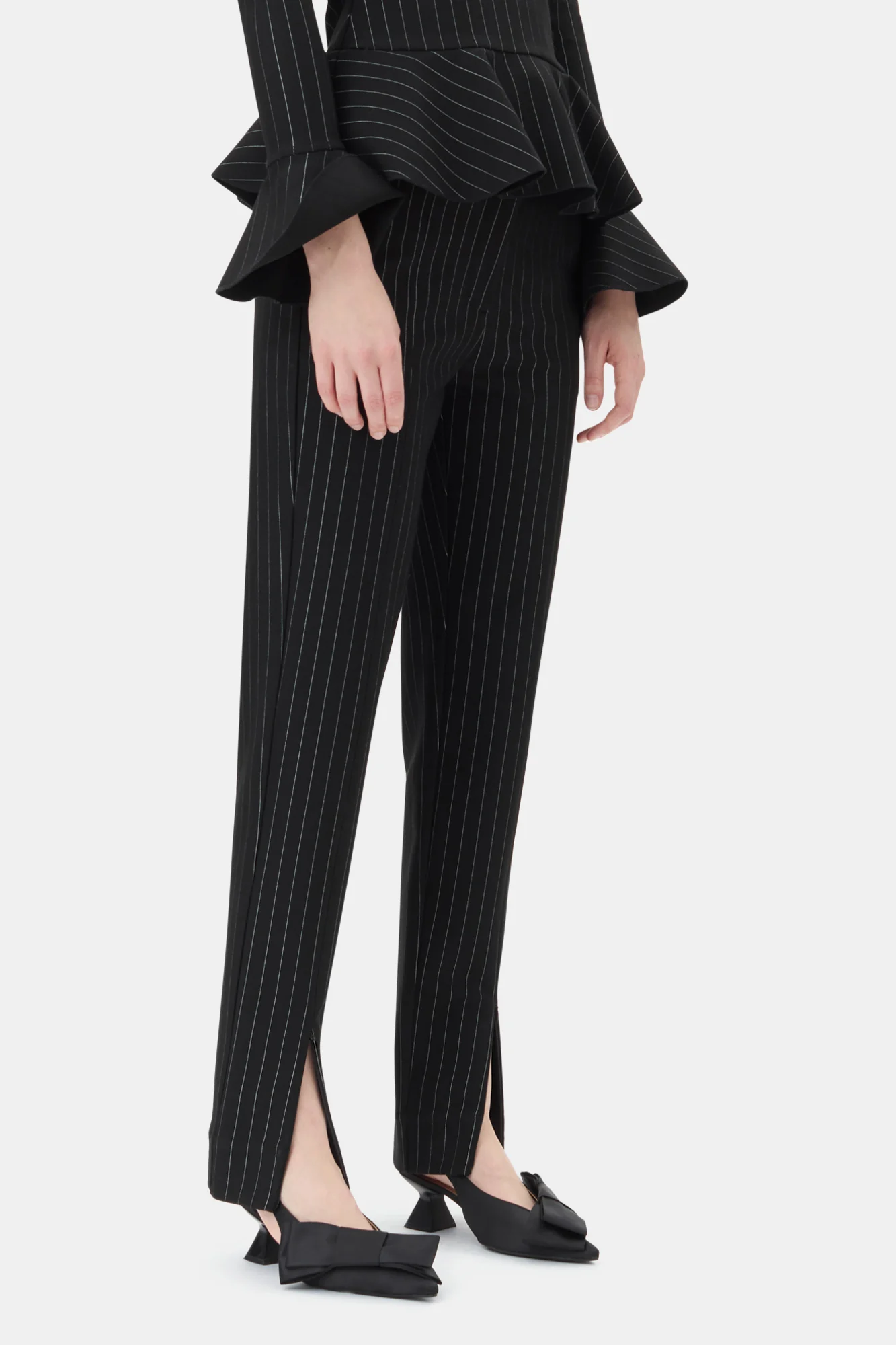 Stripe Mid Waist Trousers | Black - Image 4
