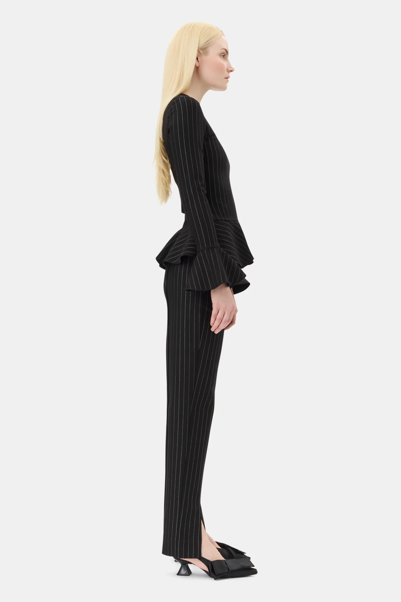 Stripe Mid Waist Trousers | Black - Image 5