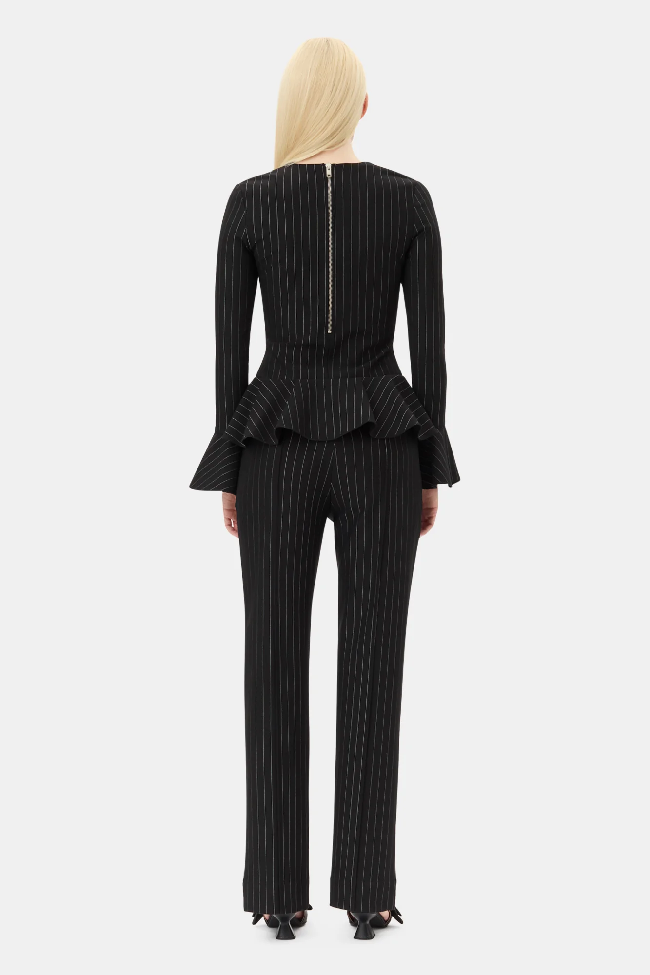 Stripe Mid Waist Trousers | Black - Image 6