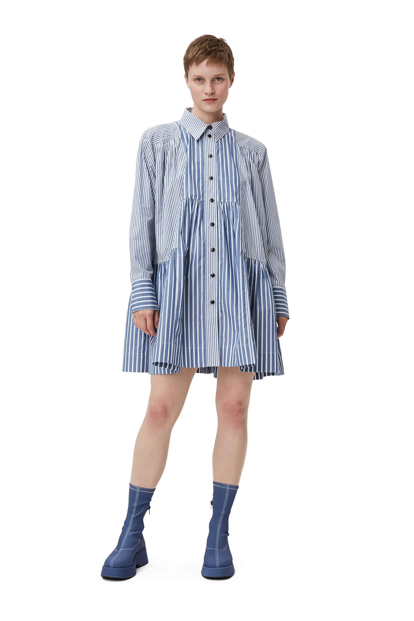 Stripe Mini Shirt Dress | Gray Blue - Image 3