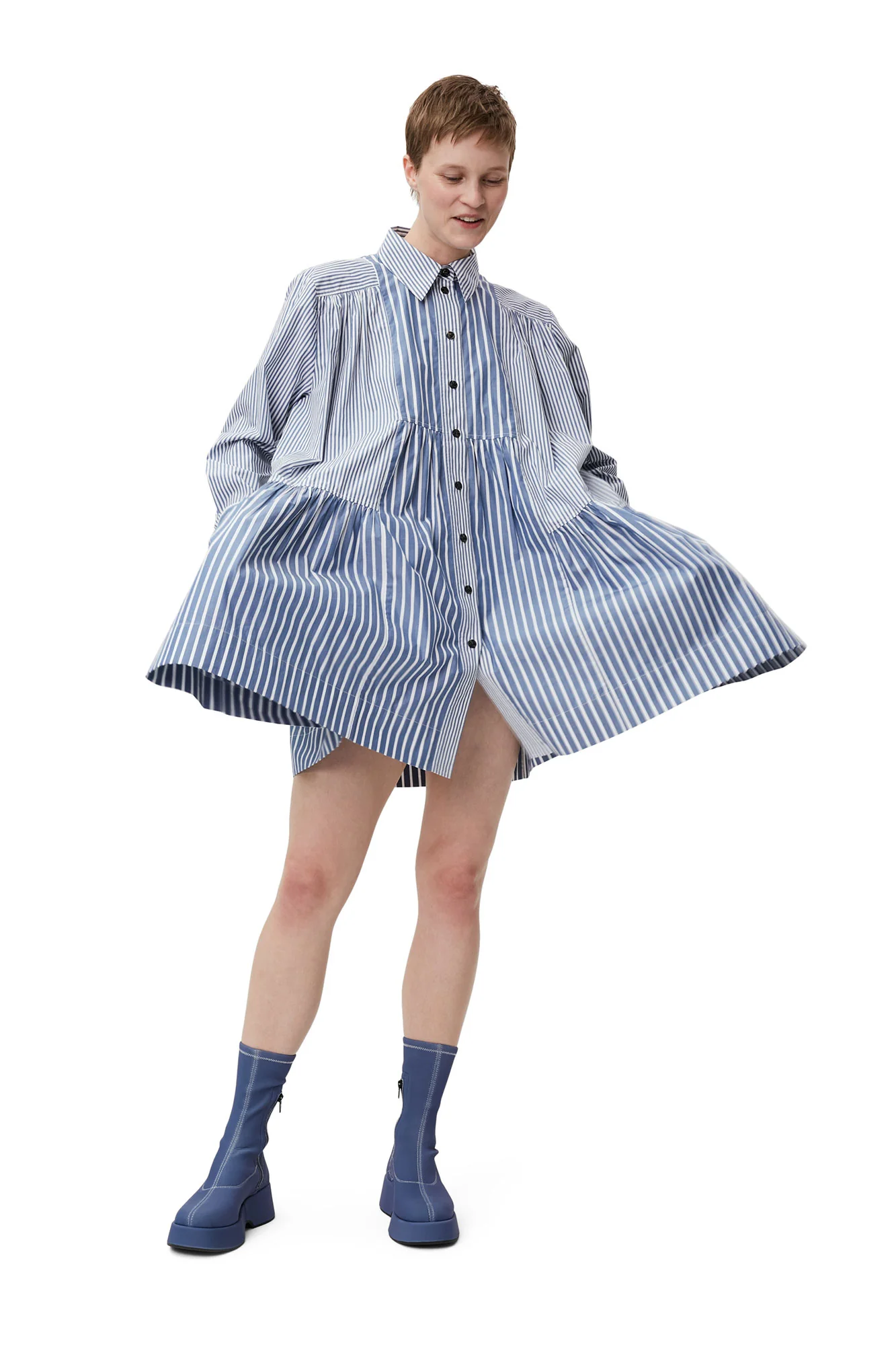 Stripe Mini Shirt Dress | Gray Blue - Image 4
