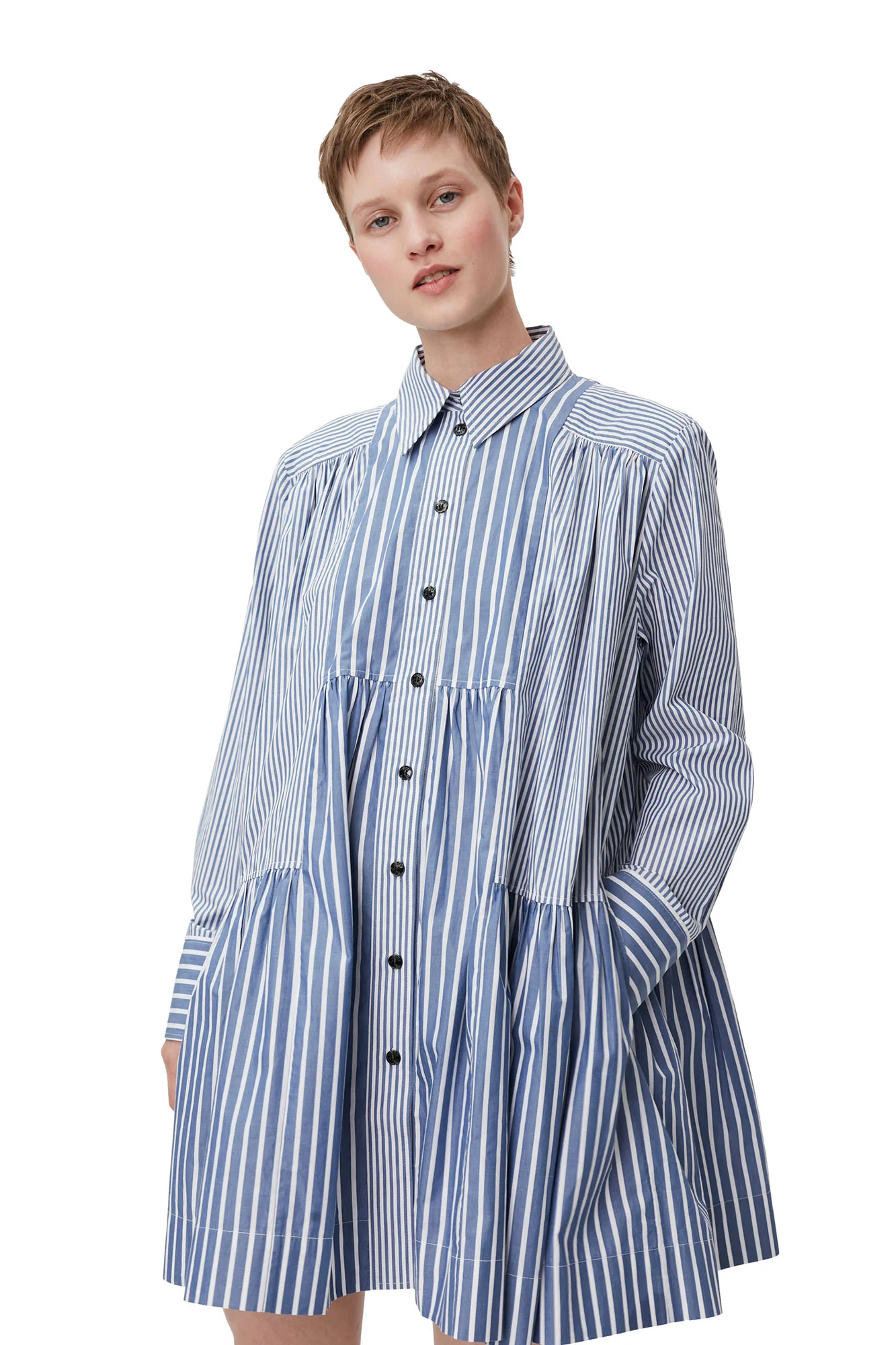 Stripe Mini Shirt Dress | Gray Blue - Image 6