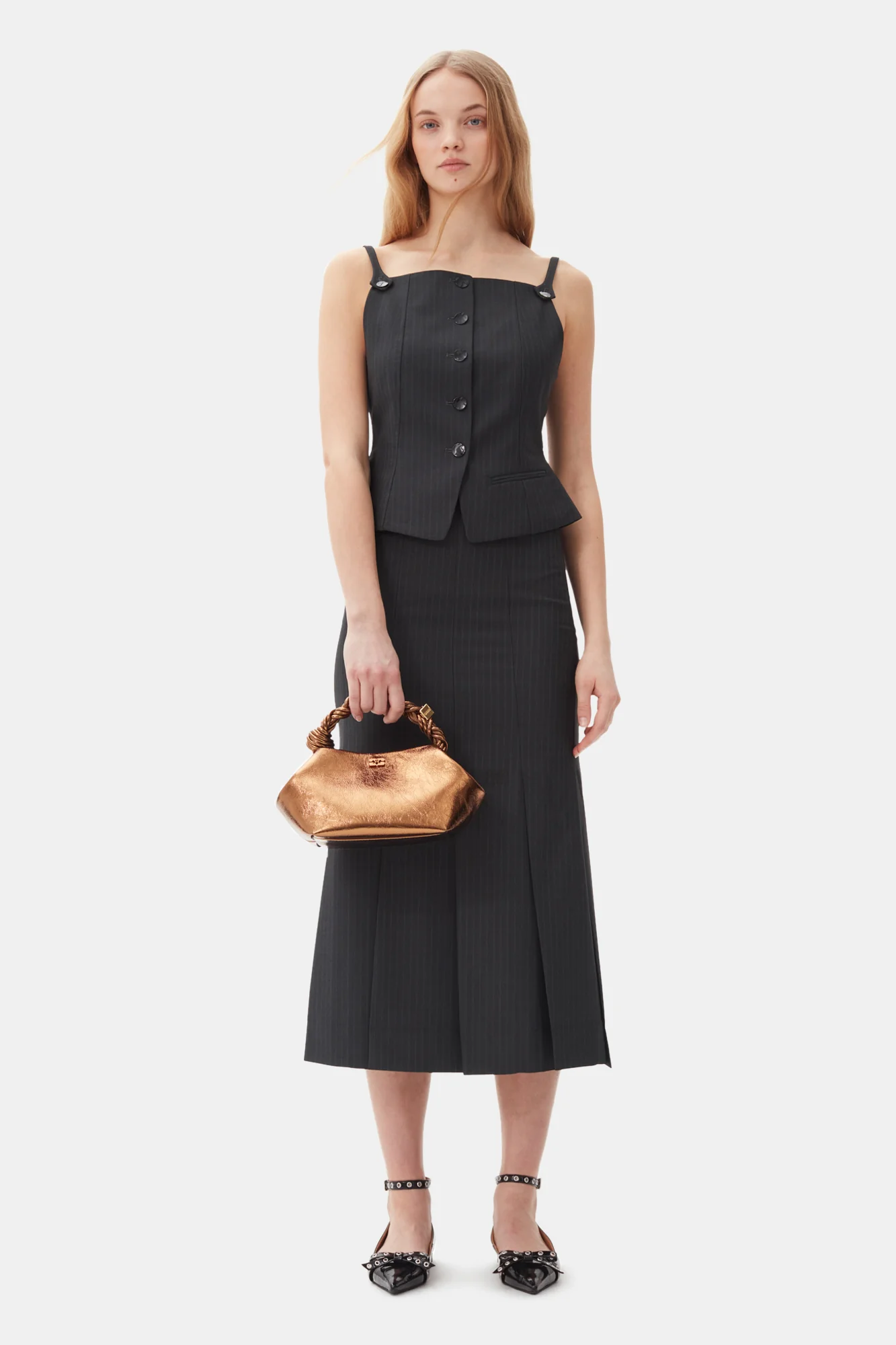 Stripe Suiting Midi Skirt | Phantom - Image 3