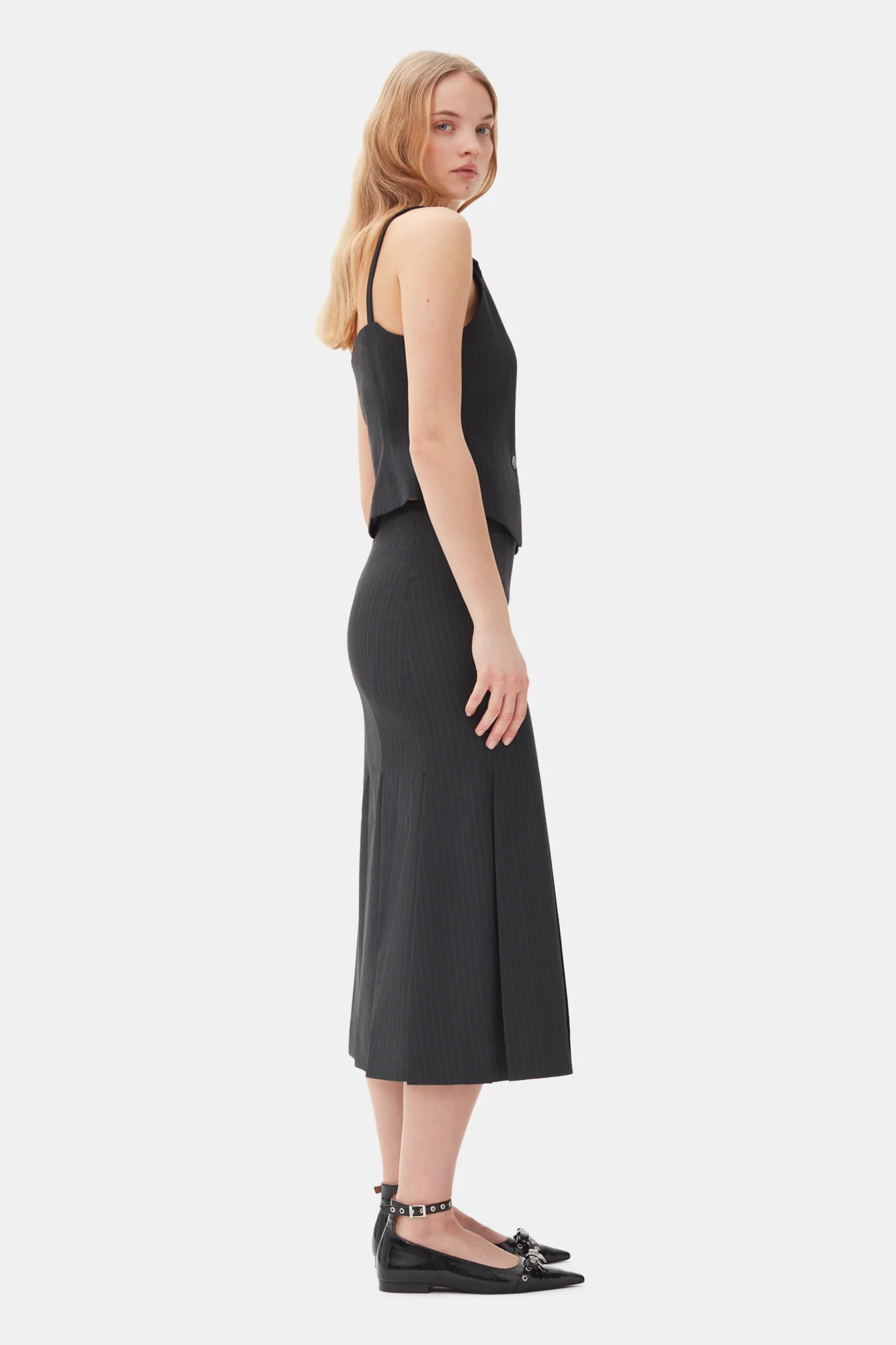 Stripe Suiting Midi Skirt | Phantom - Image 4