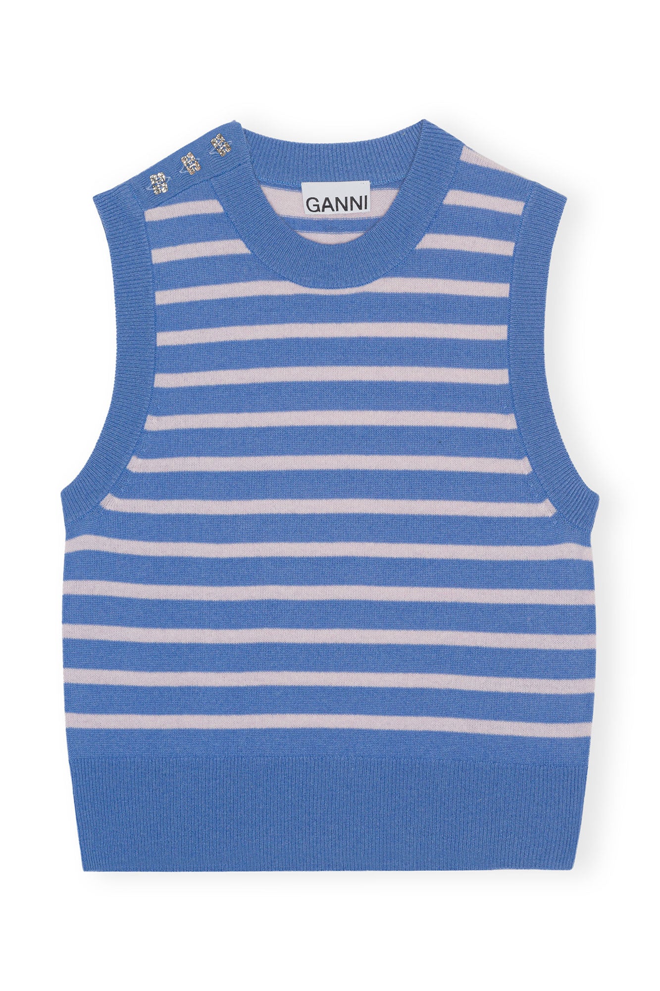 Striped Cashmere O-Neck Vest | Silver Lake Blue