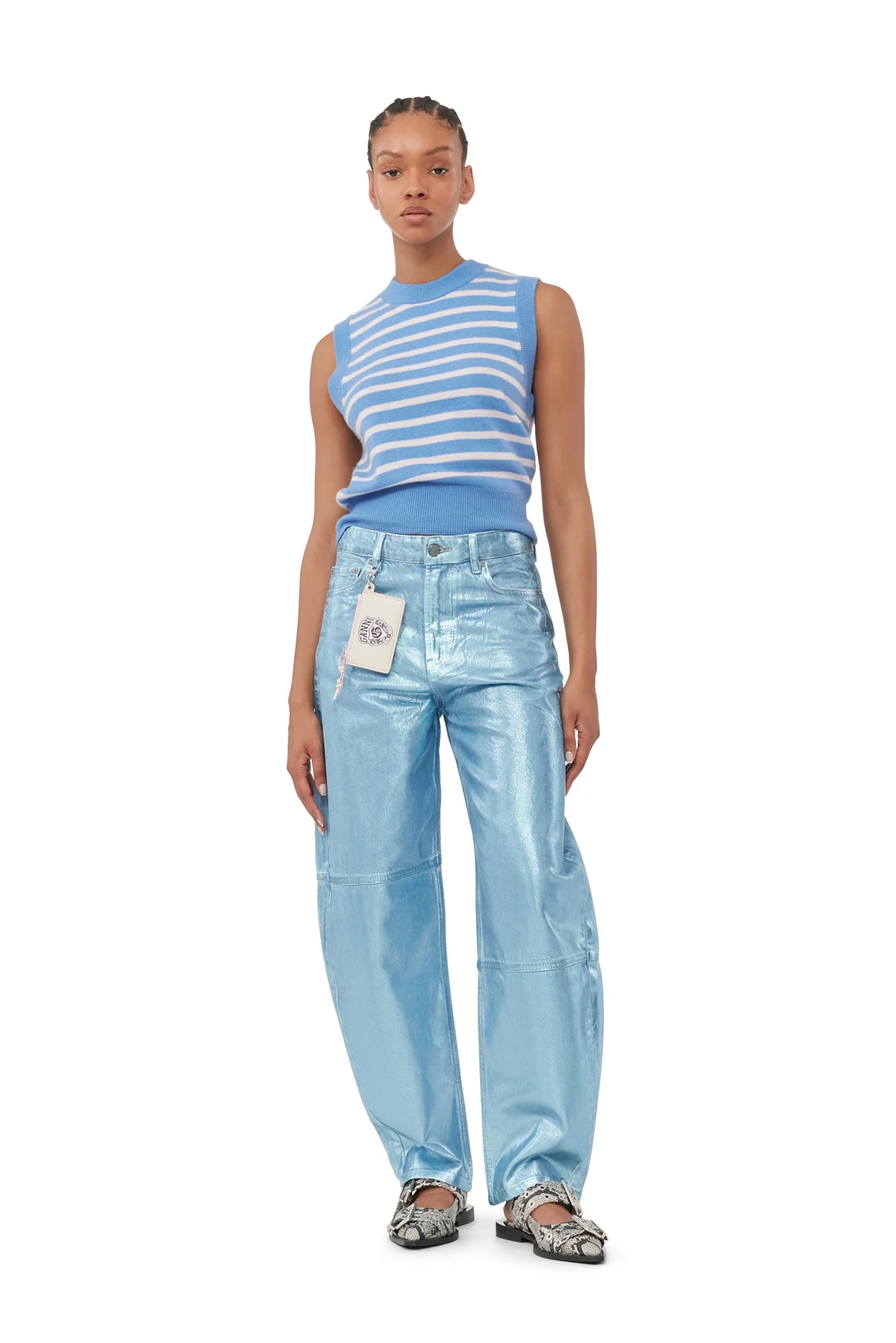 Striped Cashmere O-Neck Vest | Silver Lake Blue - Image 3