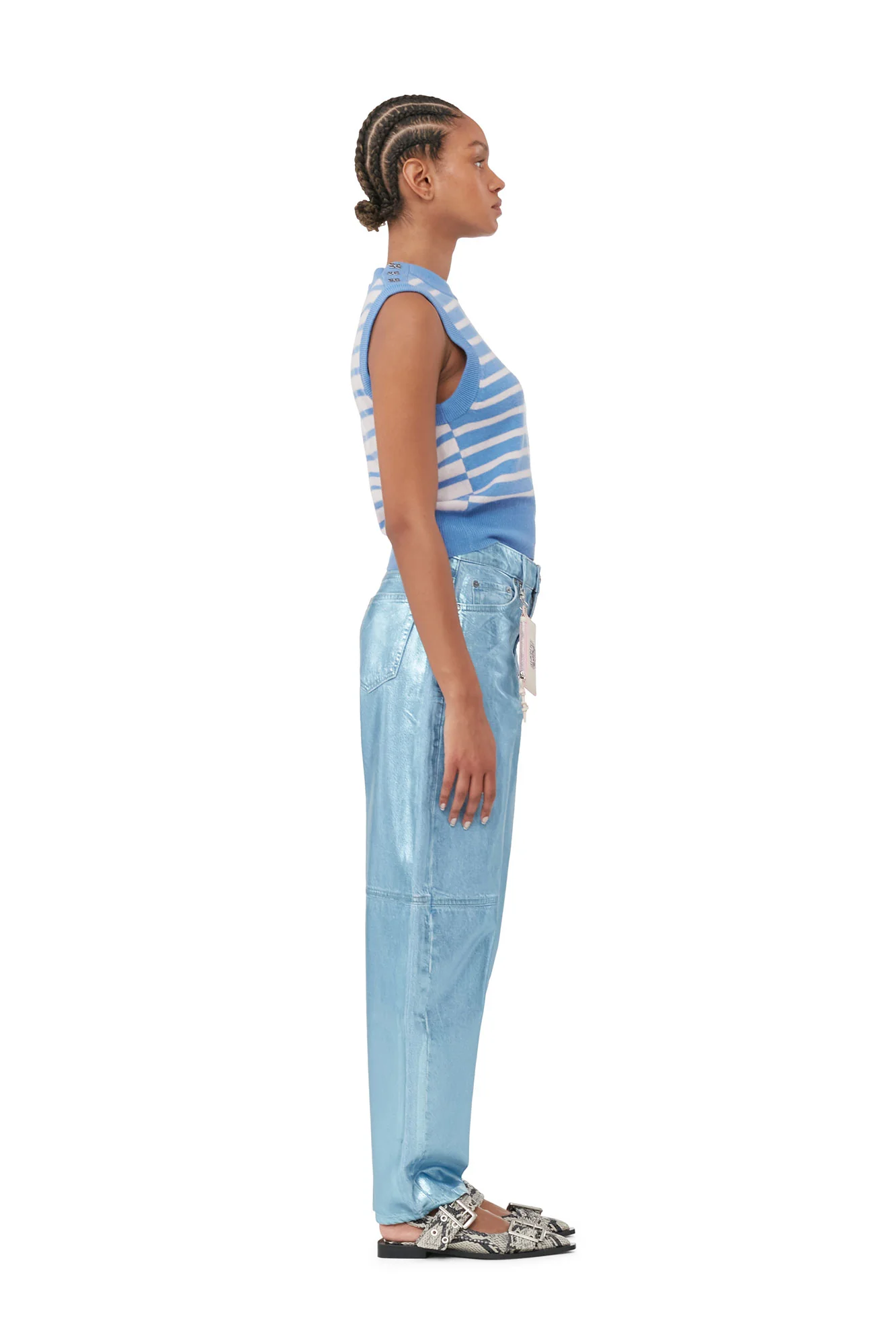 Striped Cashmere O-Neck Vest | Silver Lake Blue - Image 4