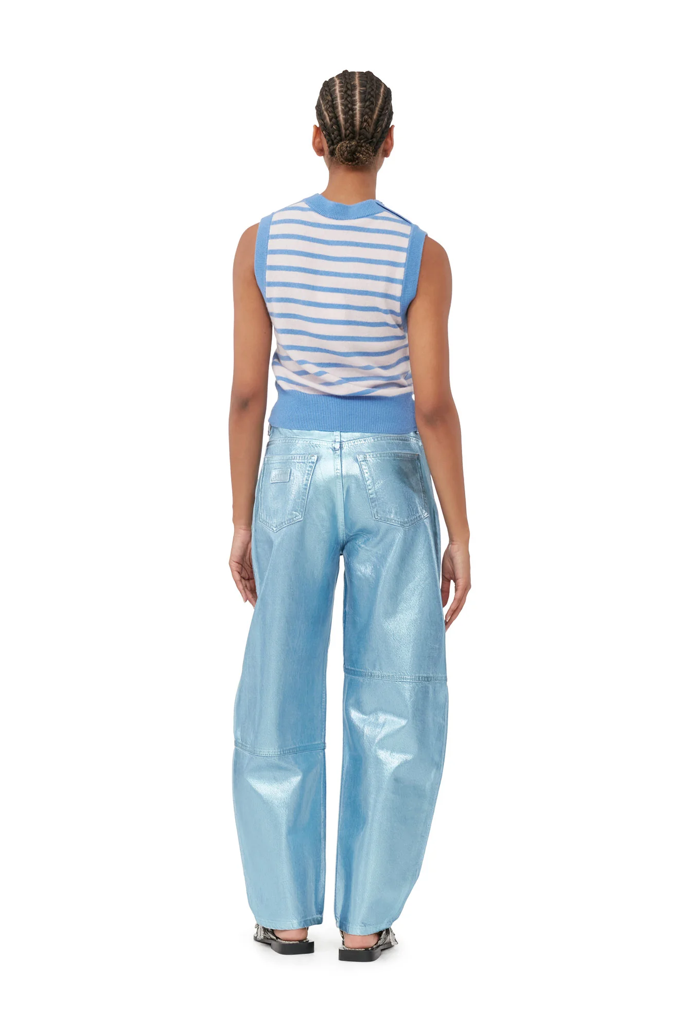 Striped Cashmere O-Neck Vest | Silver Lake Blue - Image 5