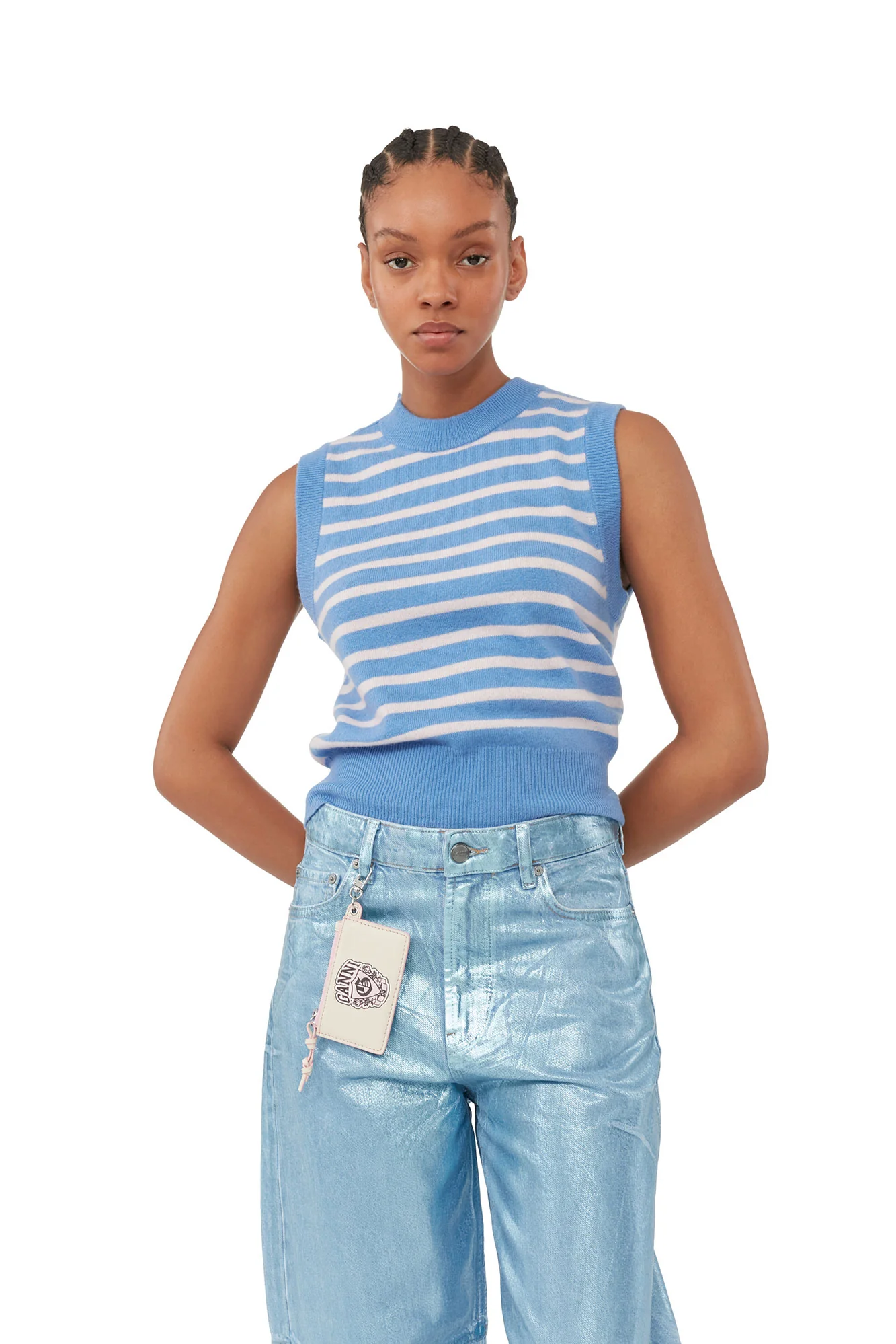 Striped Cashmere O-Neck Vest | Silver Lake Blue - Image 6