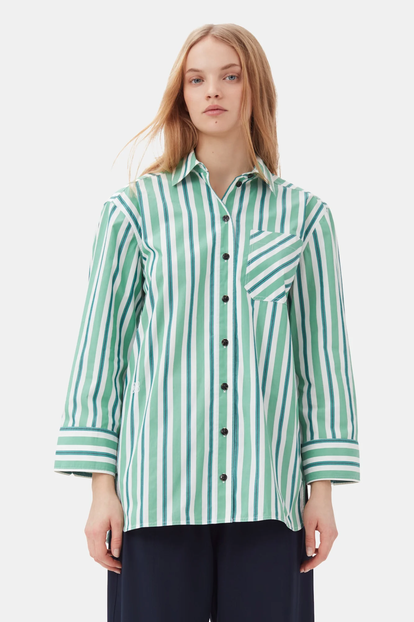 Striped Cotton Oversized Shirt | Creme de Menthe - Image 3