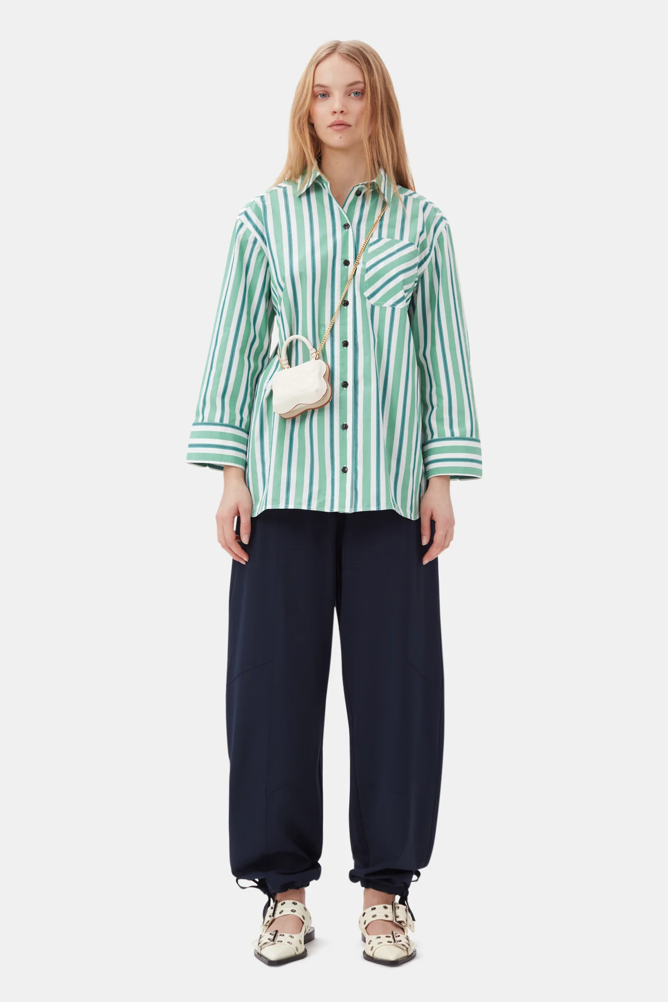 Striped Cotton Oversized Shirt | Creme de Menthe - Image 4