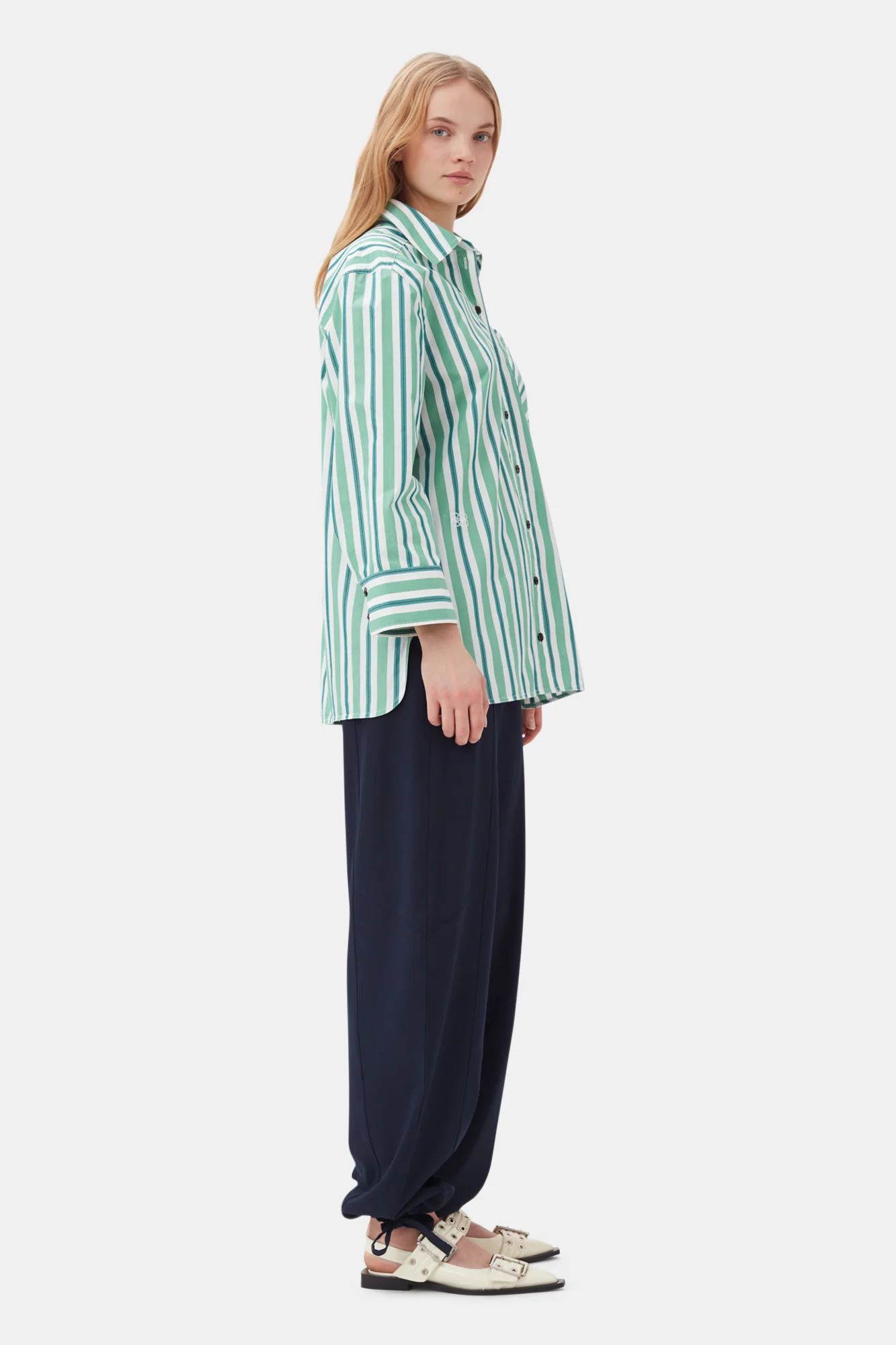Striped Cotton Oversized Shirt | Creme de Menthe - Image 5