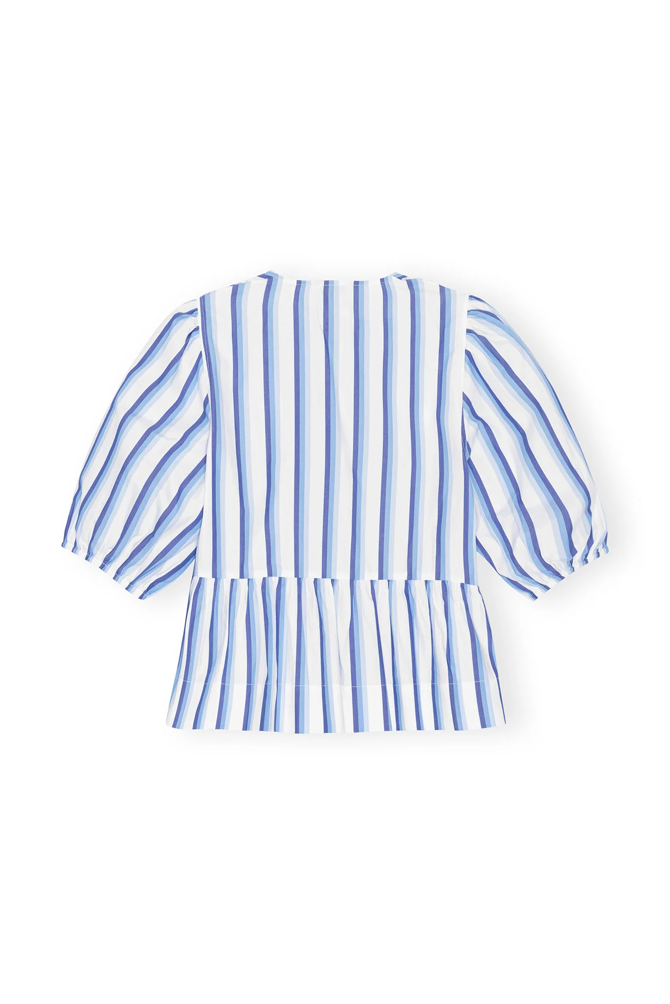 Striped Cotton Poplin Peplum Tie Blouse | Silver Lake Blue - Image 2