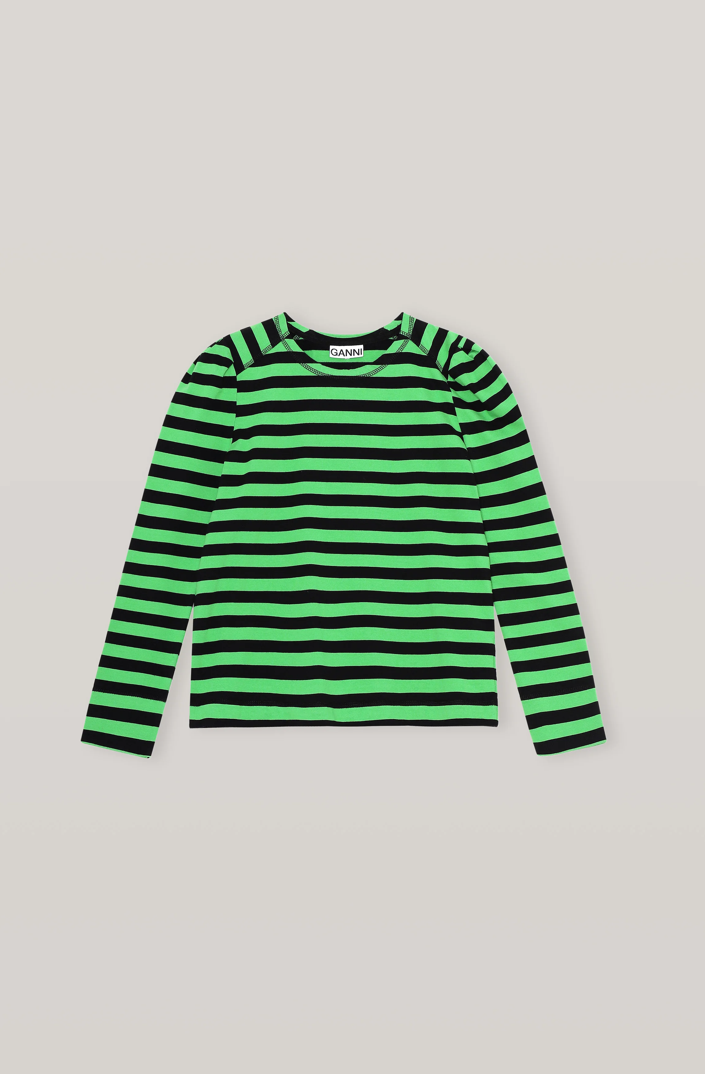 Striped Cotton Puff Sleeve Top | Kelly Green