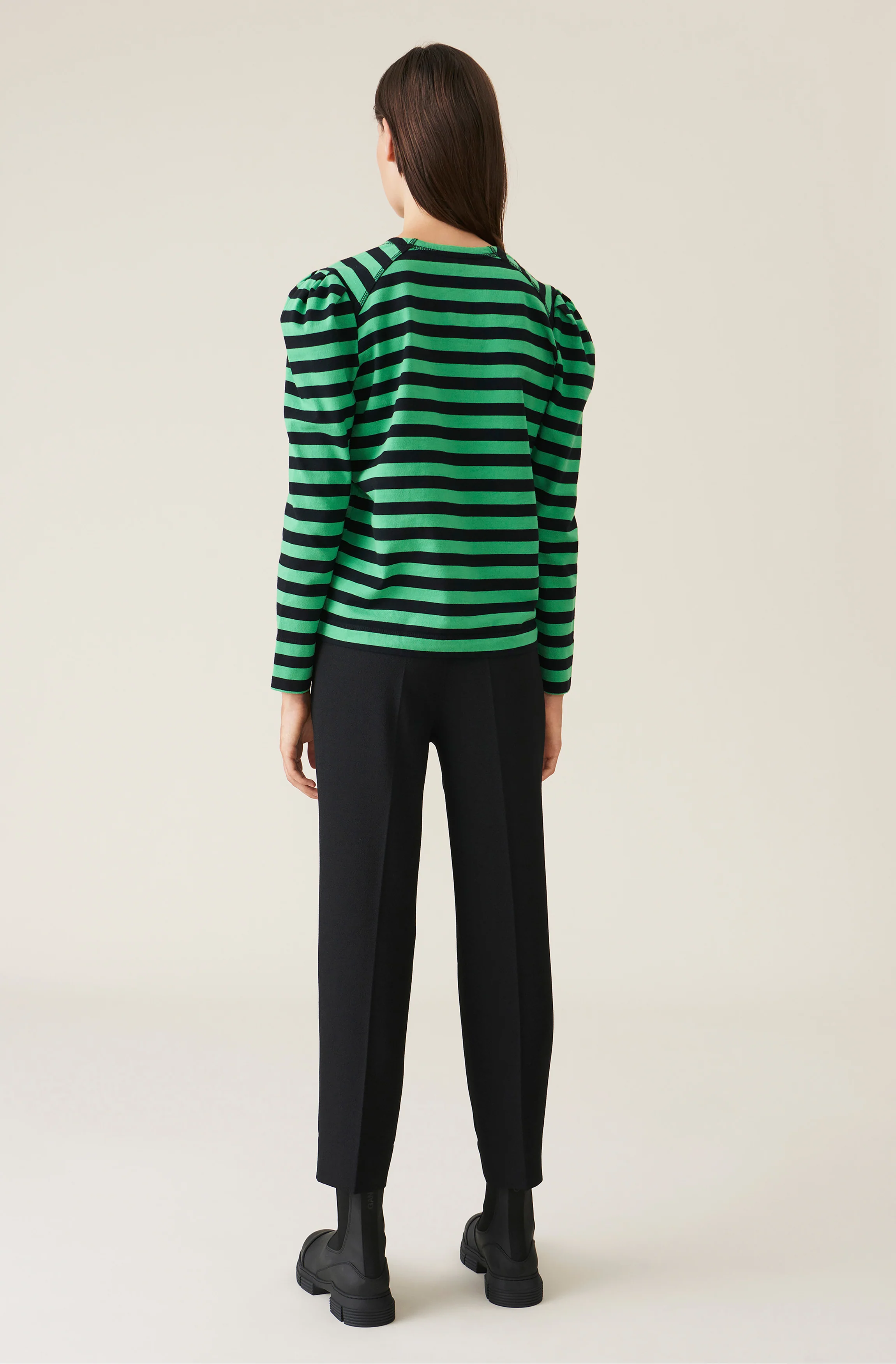 Striped Cotton Puff Sleeve Top | Kelly Green - Image 3