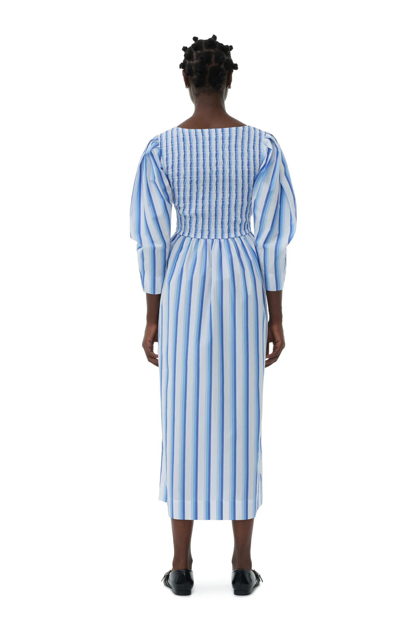 Striped Cotton Smock Long Dress | Silver Lake Blue - Image 6