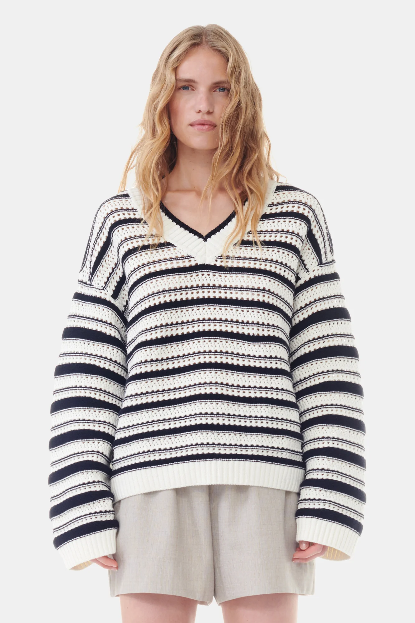 Striped Cotton V-Neck Jumper | Multicolor - Image 3