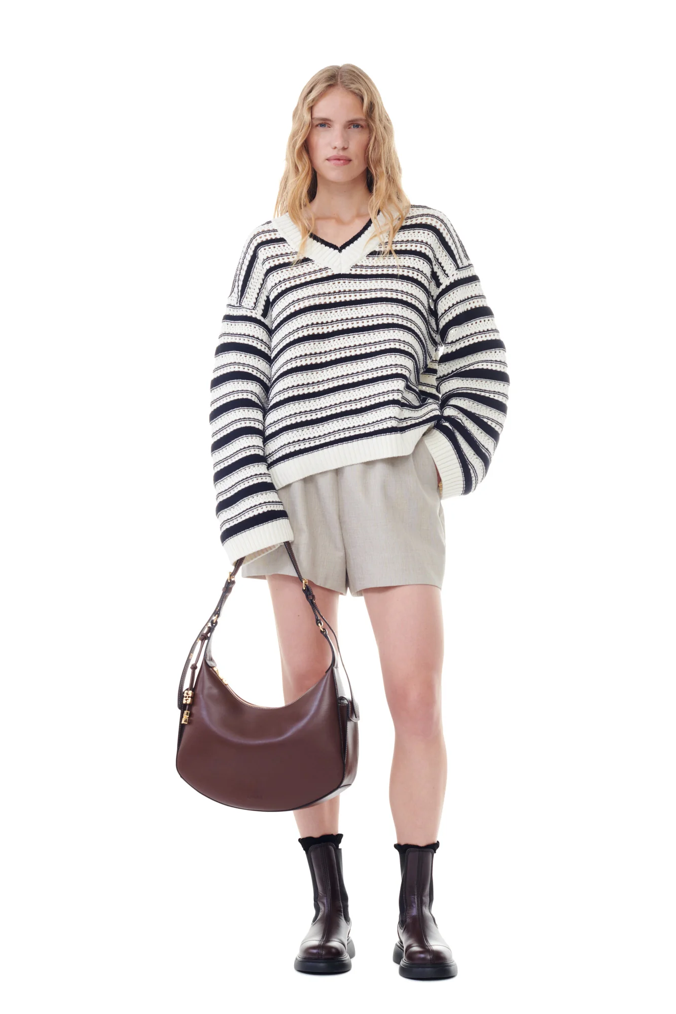 Striped Cotton V-Neck Jumper | Multicolor - Image 4