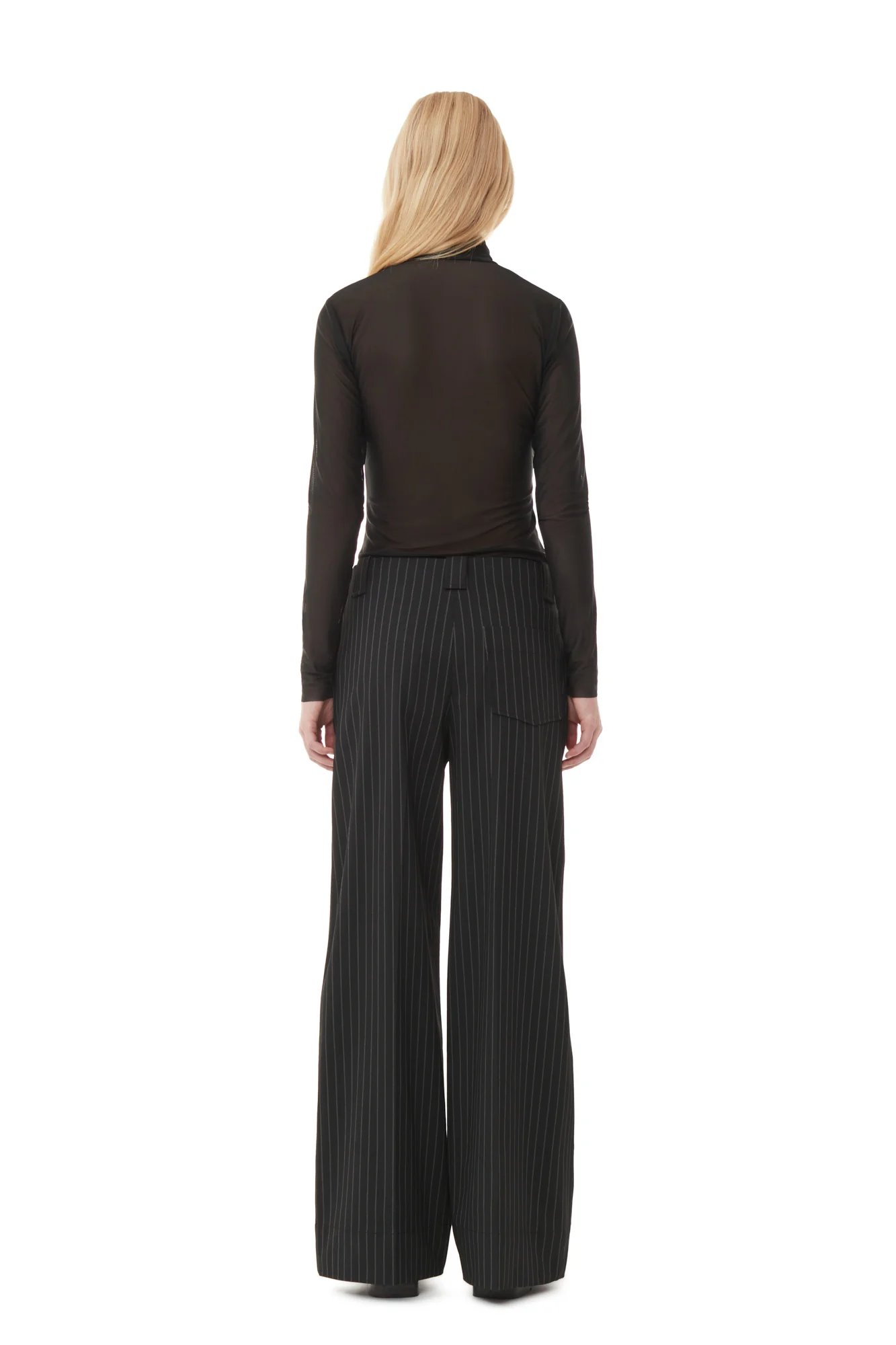 Striped High-Waisted Wide Trousers | Black - Image 5