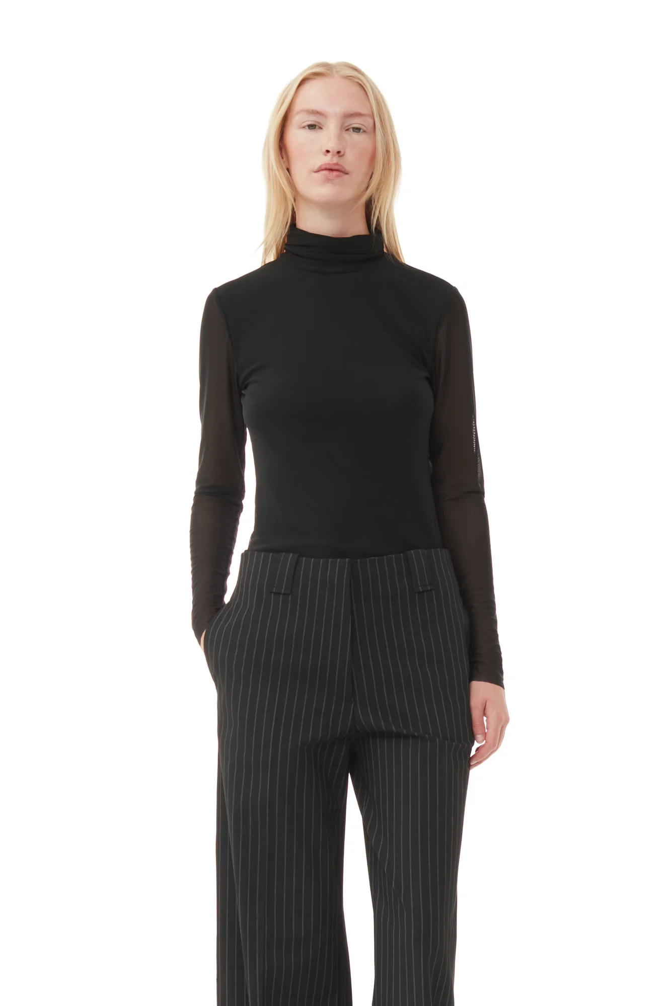 Striped High-Waisted Wide Trousers | Black - Image 6