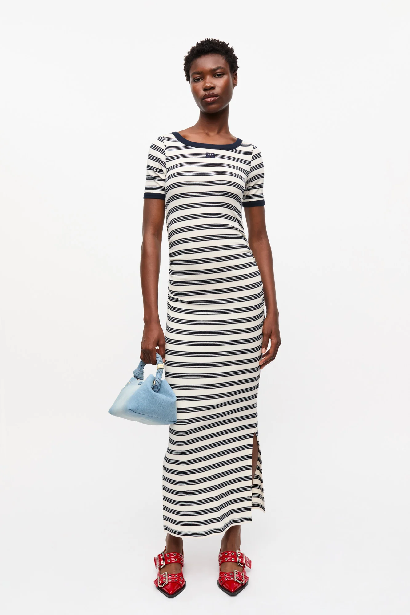 Striped Soft Cotton Rib Short Sleeve Dress | Sky Captain - Image 3