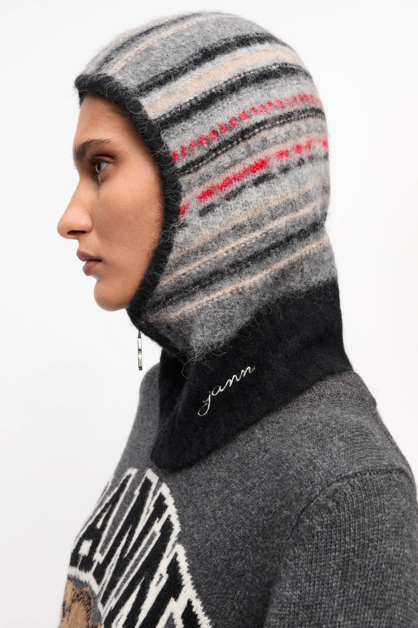Striped Soft Wool Balaclava | Phantom - Image 4