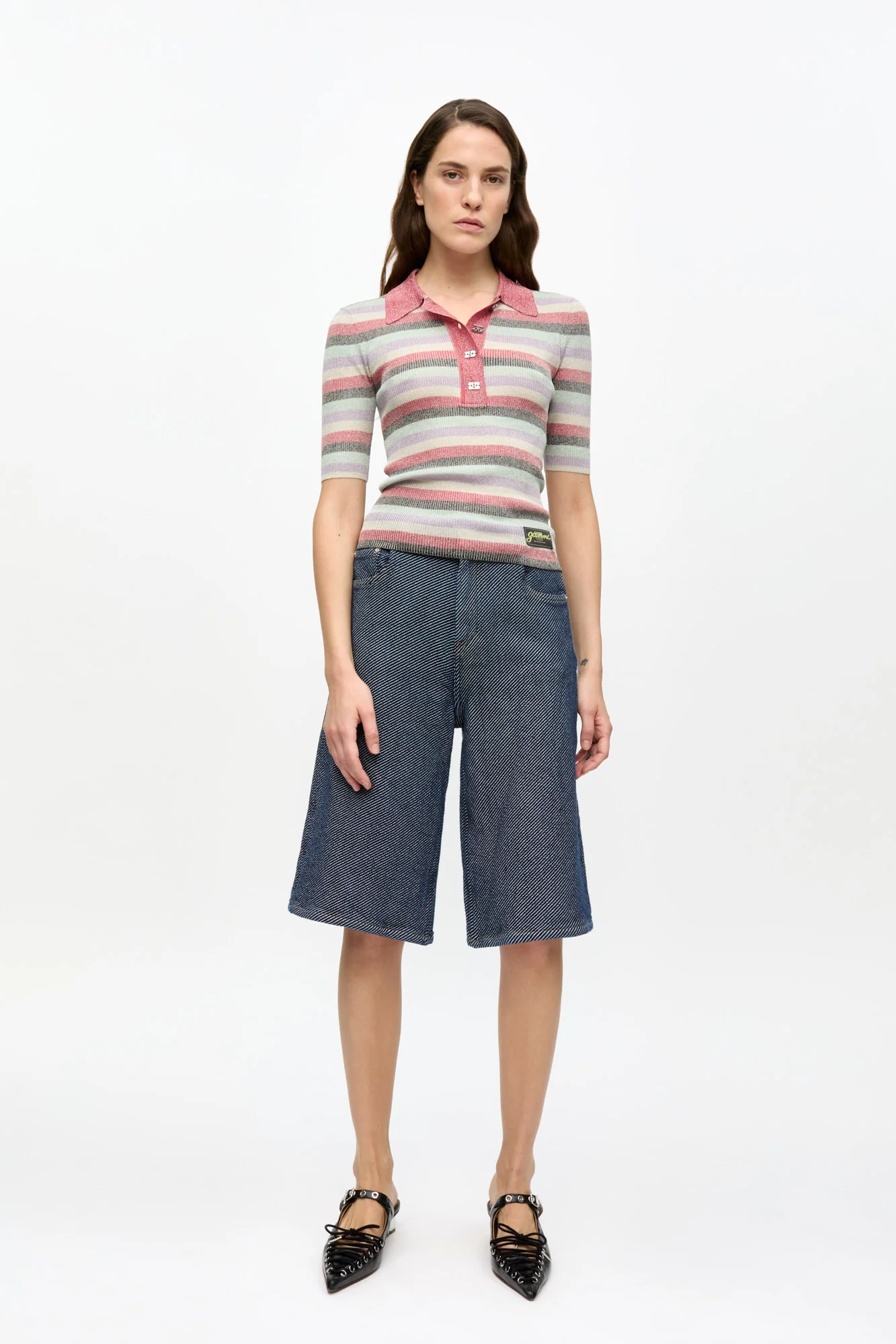Striped Sparkle Rib Polo T-Shirt | Multicolor - Image 4